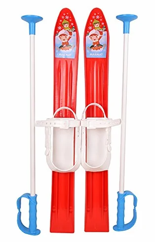 Skis pour enfants, fixations de ski + bâtons de ski en plastique, 5 couleurs, 60 cm