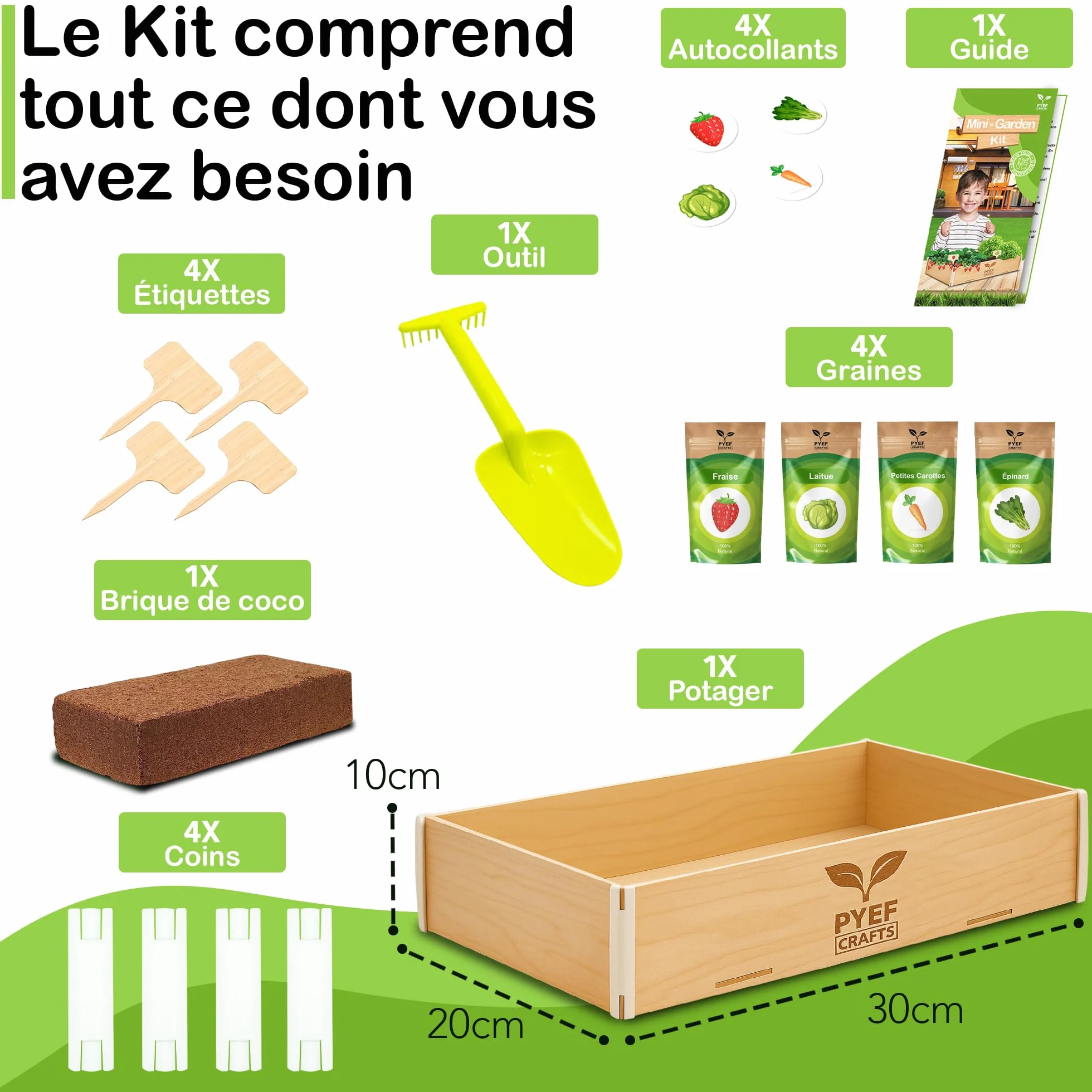 Kit Jardinage Enfant Plante à Faire Pousser - Prêt à Pousser Intérieur - 4 Variétés de Graines Potager