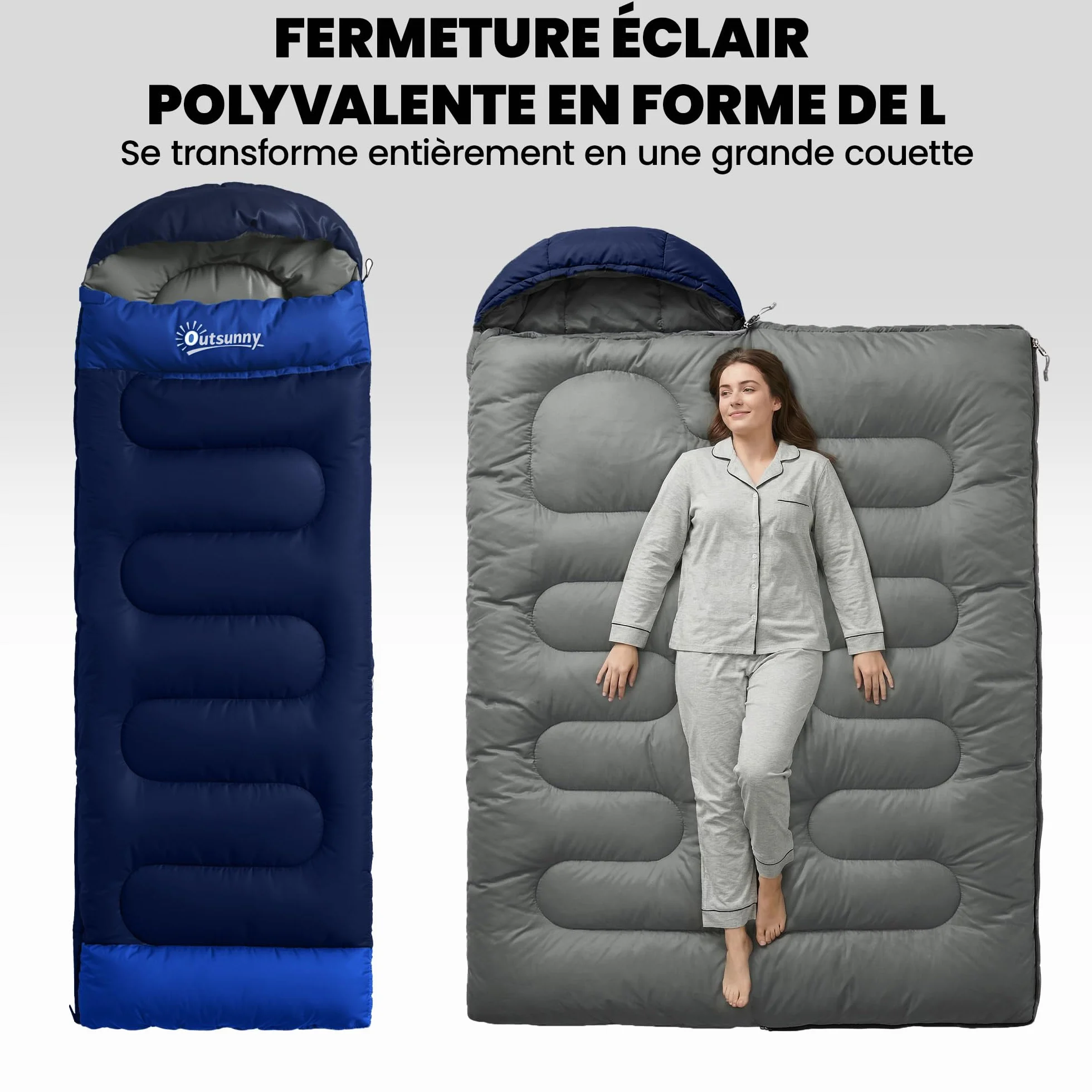 Outsunny Sac de Couchage Adulte Coton Creux 300 g/m² pour Camping Randonnée