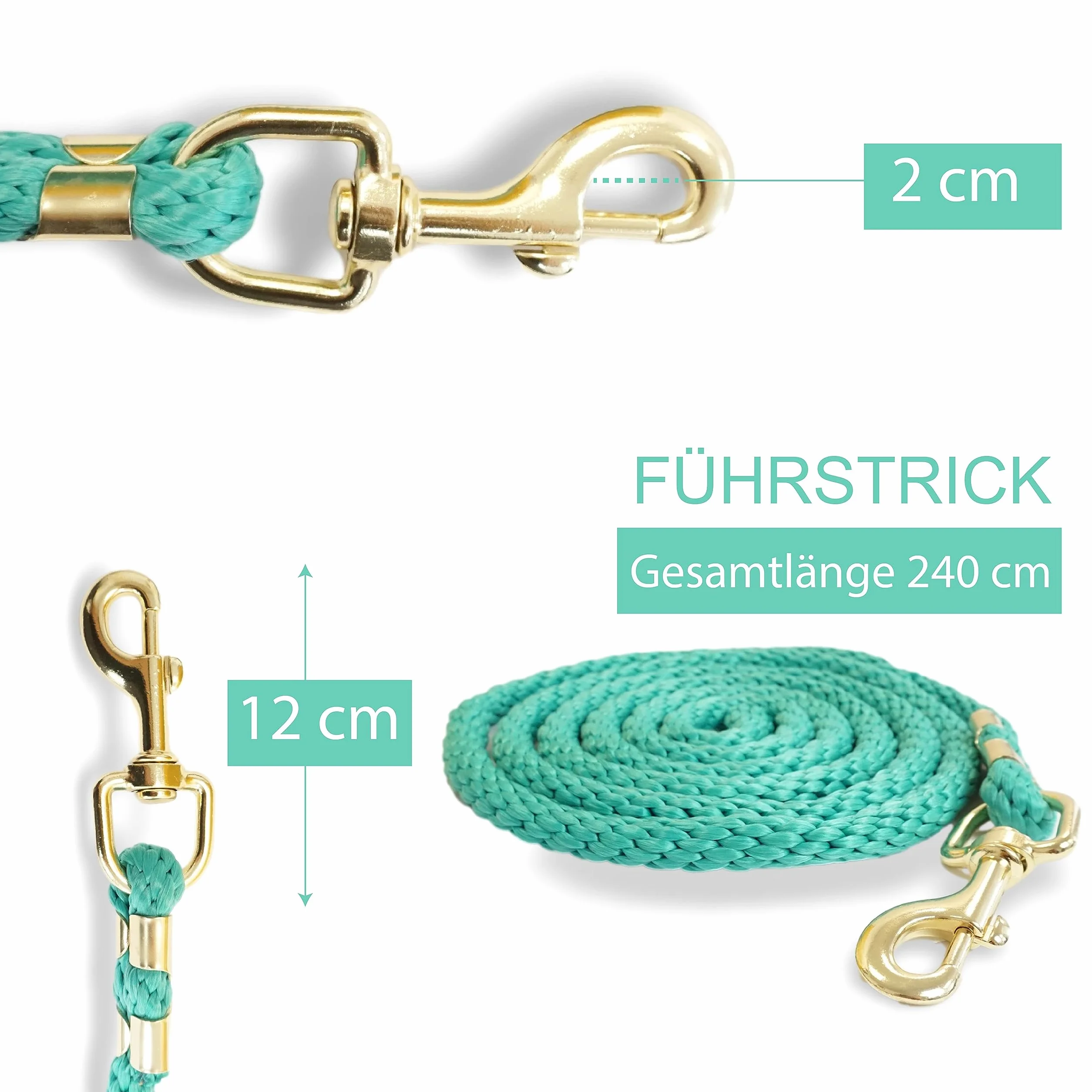 Pferdelinis Longe pour cheval - Corde de fixation dans différents designs élégants - Laisse de fixation pour poney, âne, chèvre (1 turquoise + 1 violet)