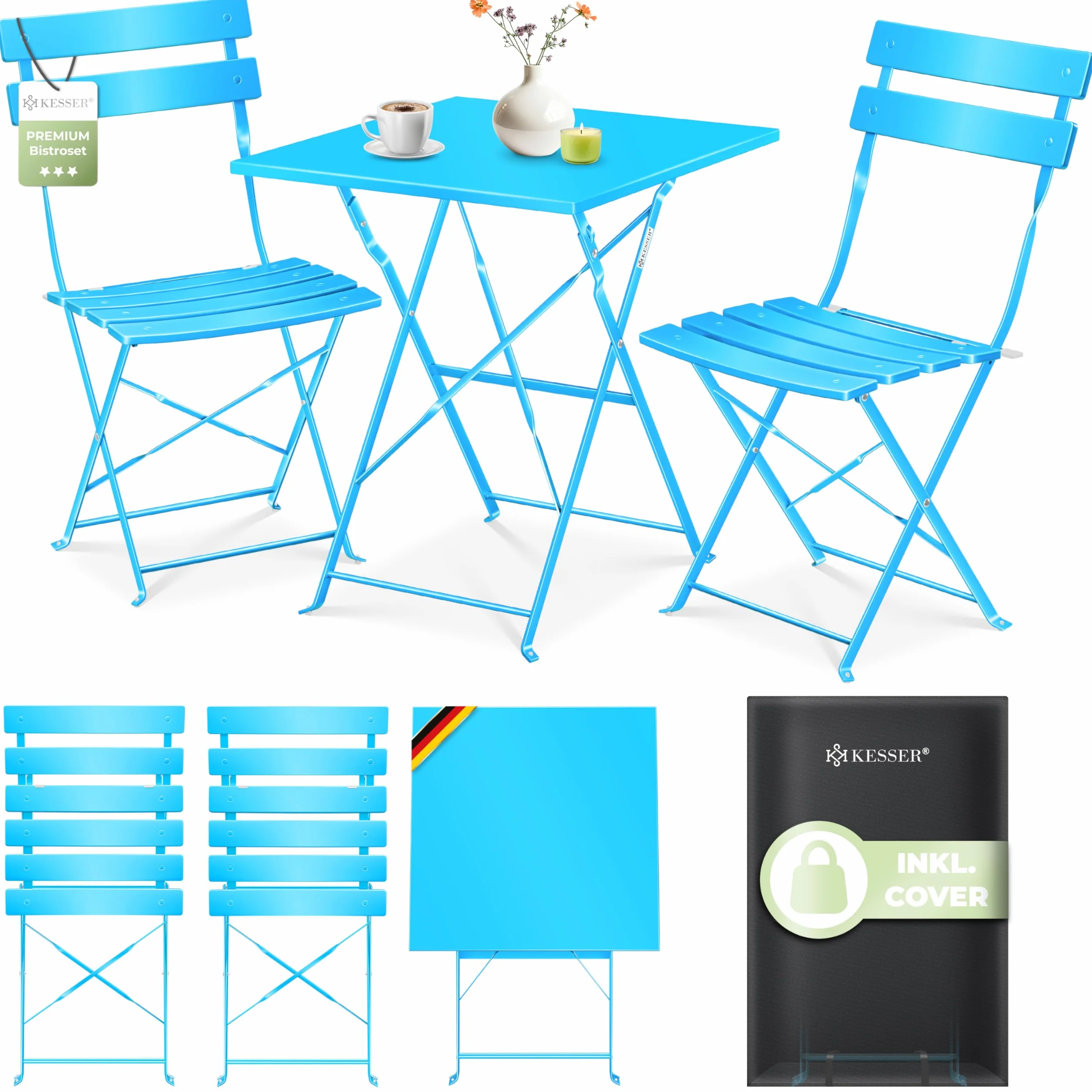 KESSER Ensemble de bistrot 3 pièces table et 2 chaises pliantes Mobilier de jardin extérieur résistant aux UV intempéries