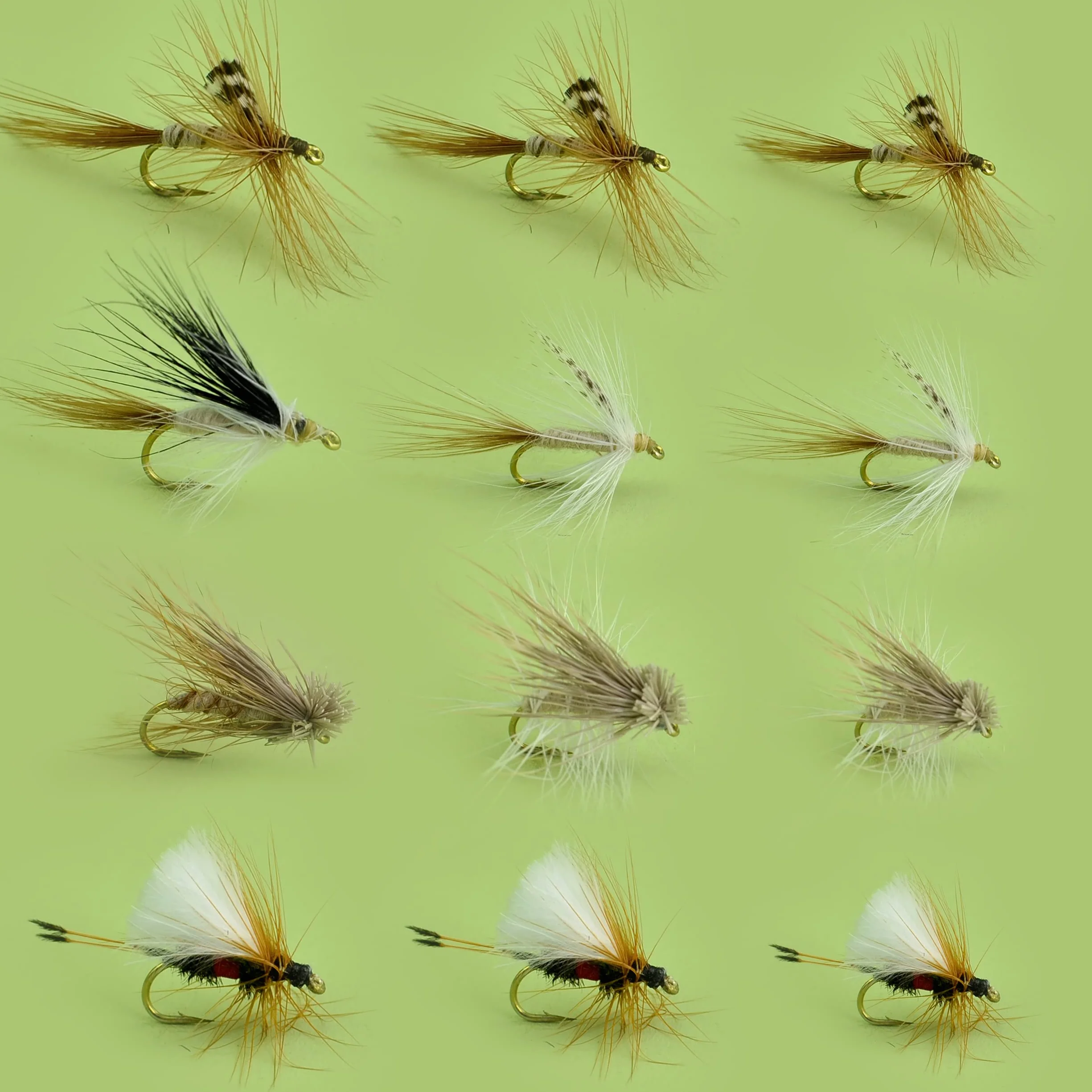 Kit de pêche à la mouche pour truites 12 mouches de pêche en acier inoxydable, sec, humide, nymphes, banderoles, insectes laineux, terrestres