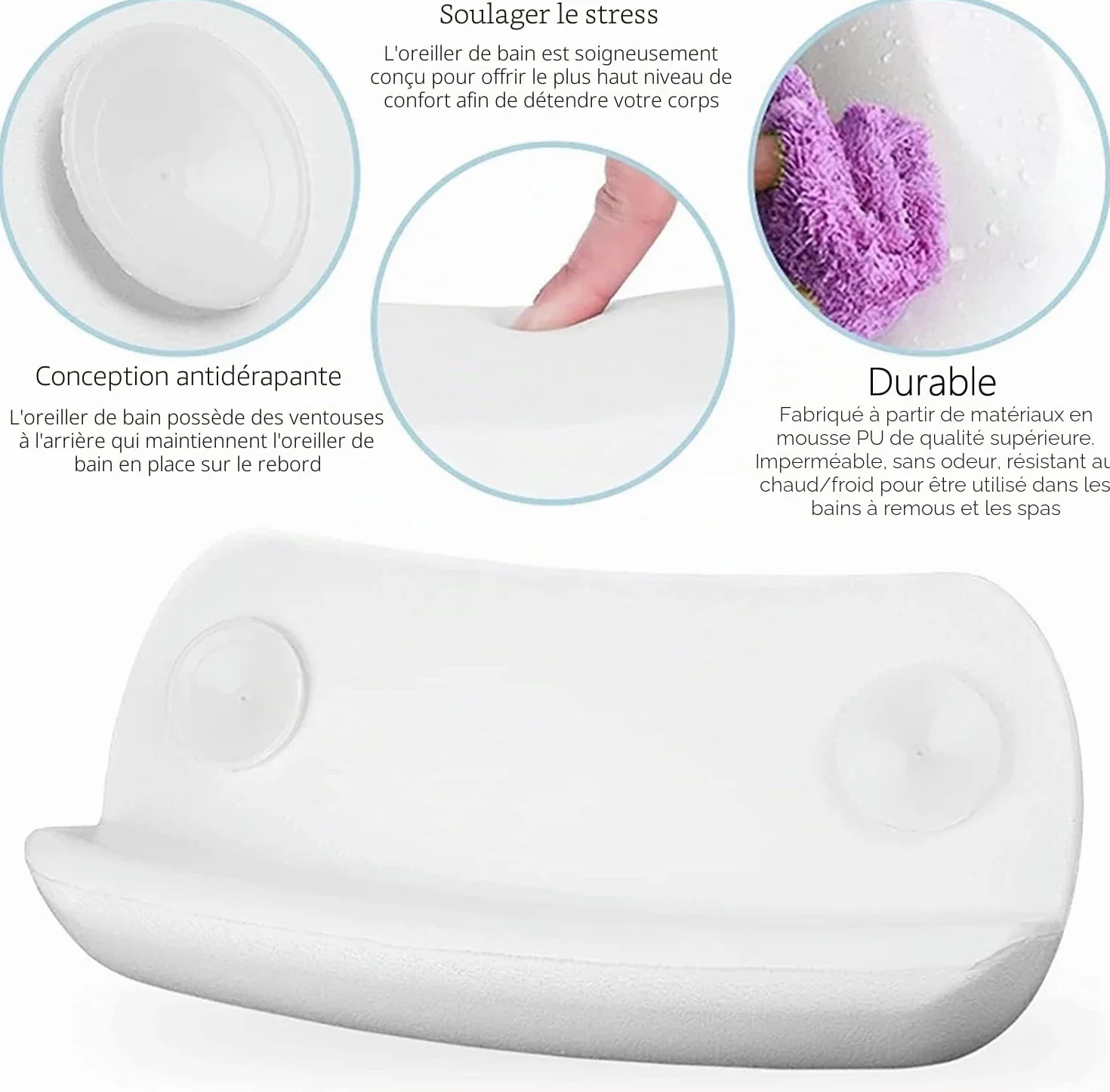 Lonkenn Coussin de Bain Imperméable PU avec Ventouses Ergonomique pour Baignoire
