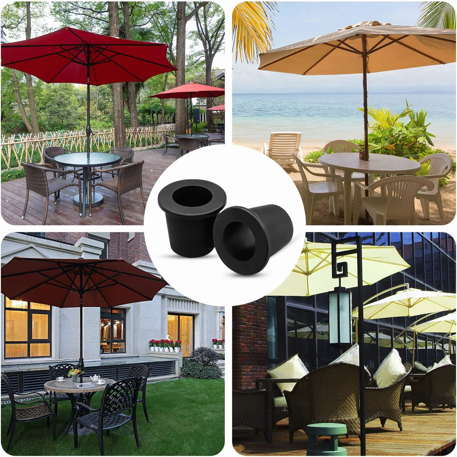 Lot de 2 anneaux de trou pour parasol de table d'extérieur, manchon en silicone, stabilisateur conique