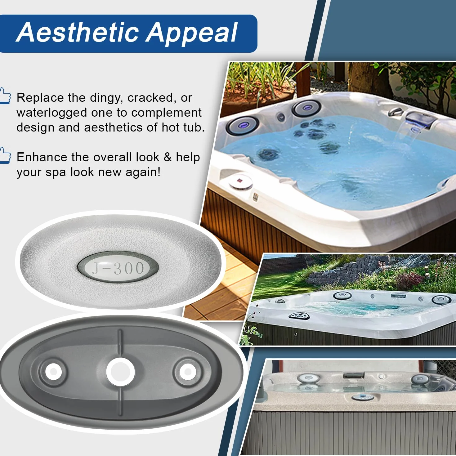 Lot de 4 Coussins Ovales + Support Arrière pour Jacuzzi J-300 Series Hot Tubs & Spas (2014-2018)
