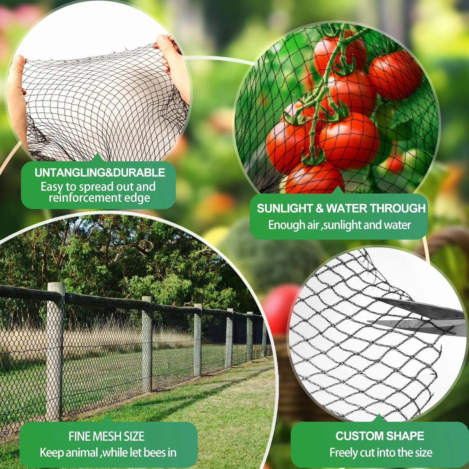 Filet de jardin 4 x 10 m, maille tissée en polyéthylène haute densité pour arbres fruitiers, plantes et légumes