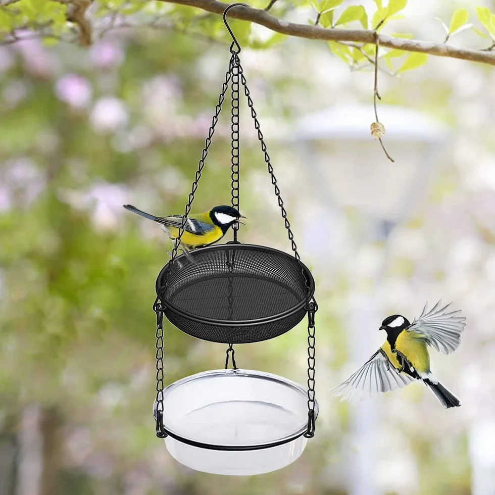 Mangeoire Oiseaux Exterieur Suspendre Métal Noir pour Oiseaux Sauvages Jardin Balcon