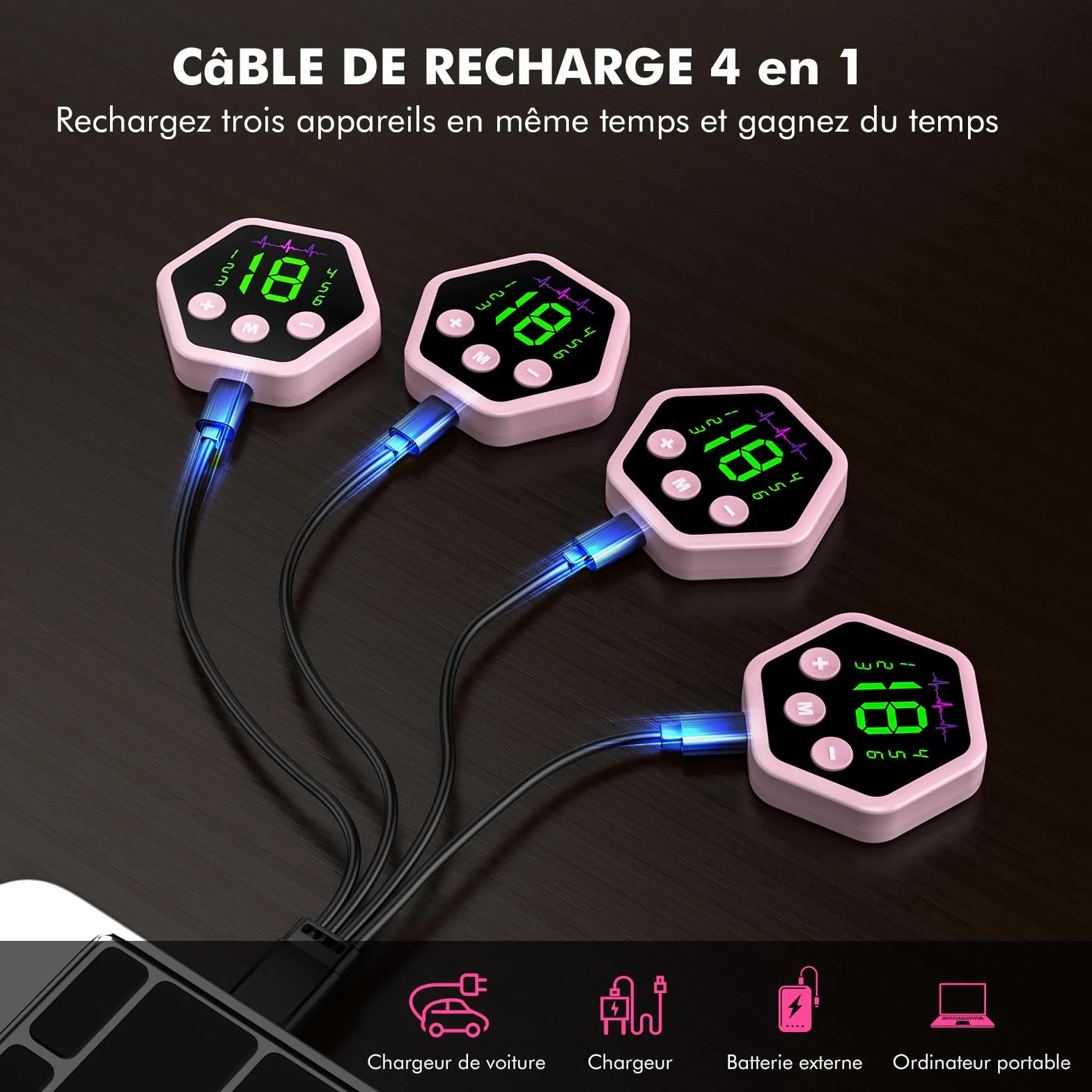 Electrostimulateur Musculaire, Abdos Musculation Appareil, 6 Modes et 19 Intensités Ceinture Musculation Electrostimulation, pour Abdos/Bras/Jambes/Fesses,Homme Femme