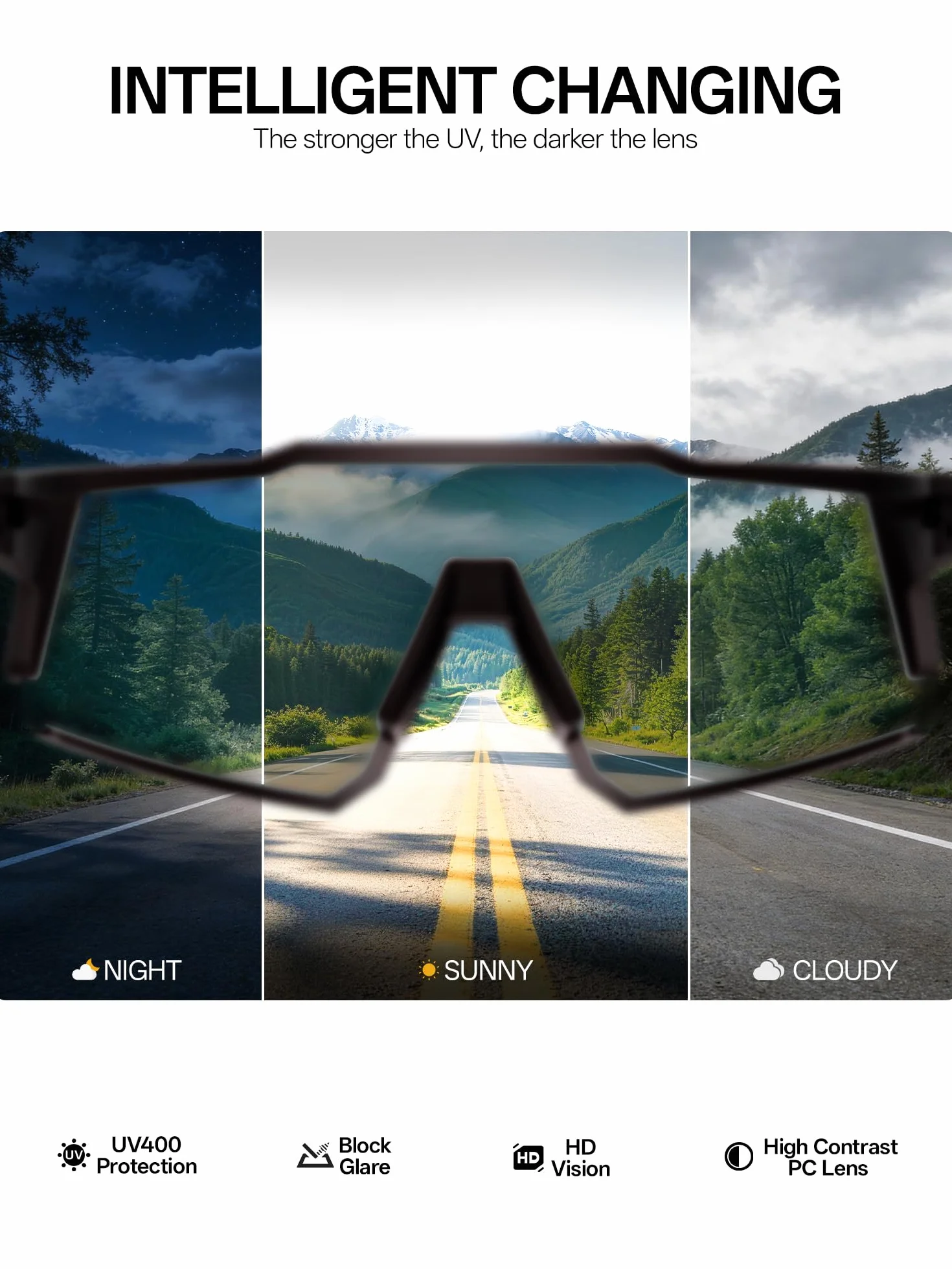 KAPVOE Lunette de Cyclisme Photochromique Homme Femme Tr90 Cadre Lunette Vélo VTT Anti-UV400 Lunette de Soleil Pour Vélo Pêche Course Conduite Pêche Ski