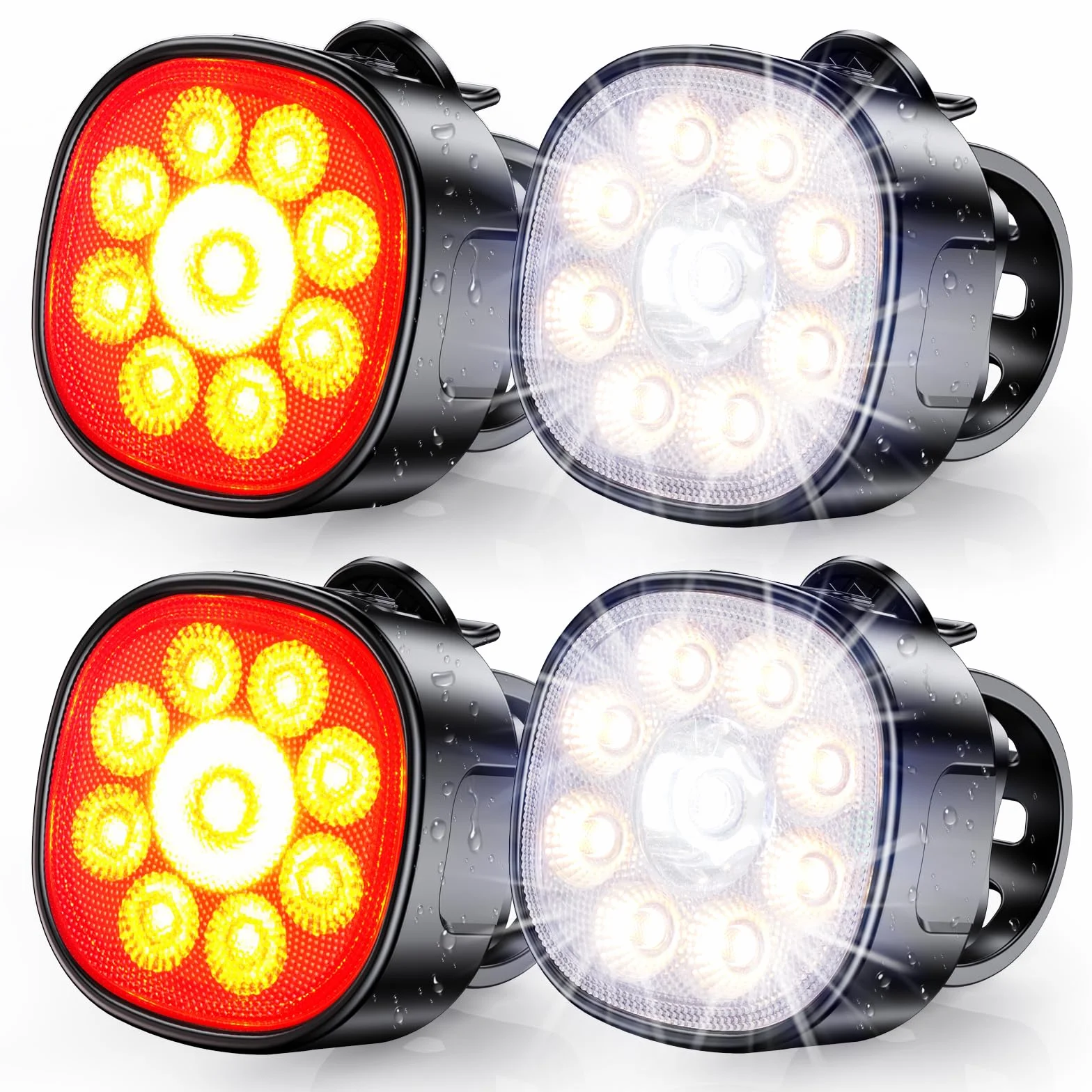 Babacom Lumiere Velo [Spot & Faisceau d'Inondation], Éclairage Vélo Avant et Arrière Rechargeable USB, 8+7 Modes Lampe Velo Moto LED Puissantes Étanche IP65 pour VTT, Trotinette Electrique, Jour/Nuit