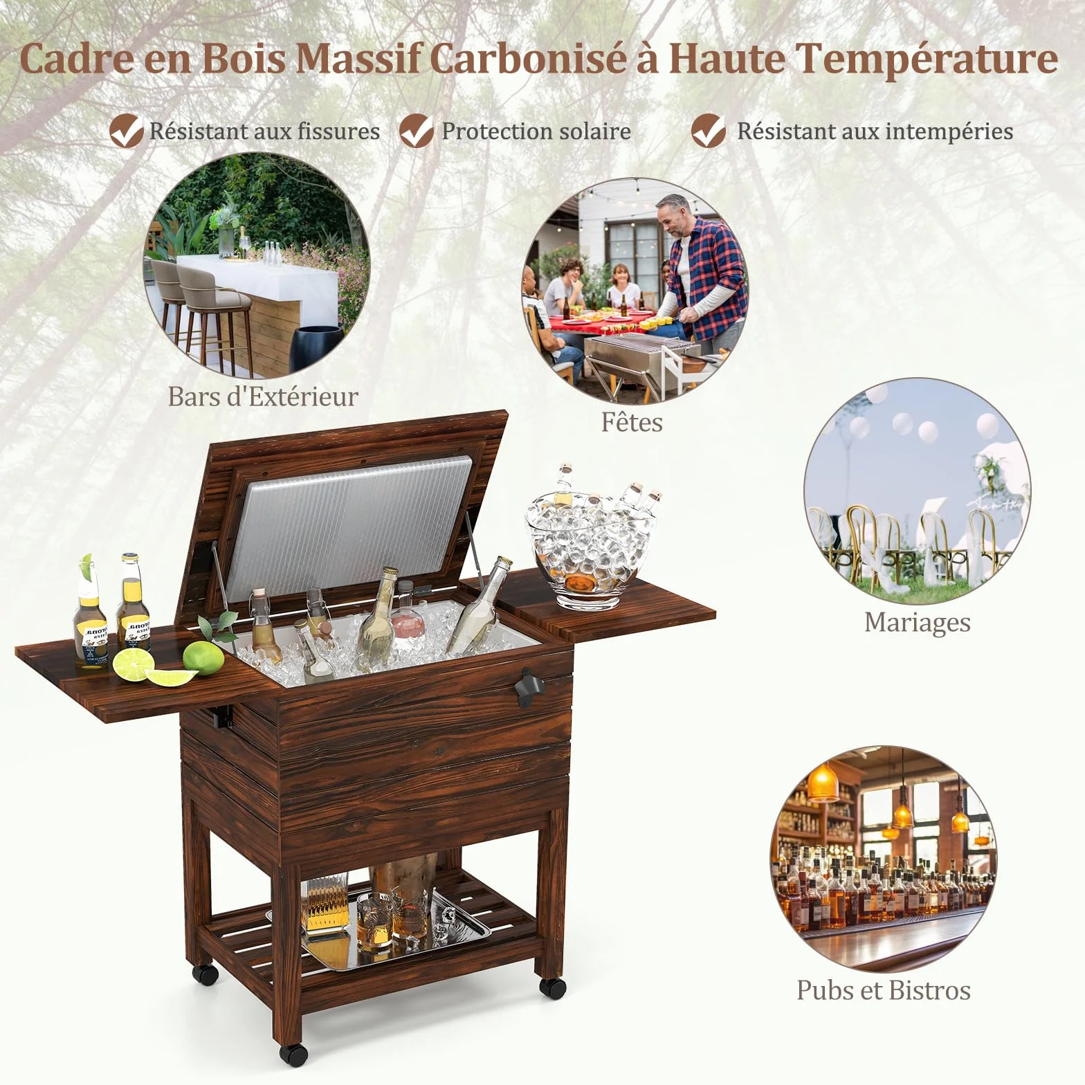 GOPLUS Desserte Glacière Bar Roulante Chariot Jardin 50 L 127 x 42,5 x 74 cm