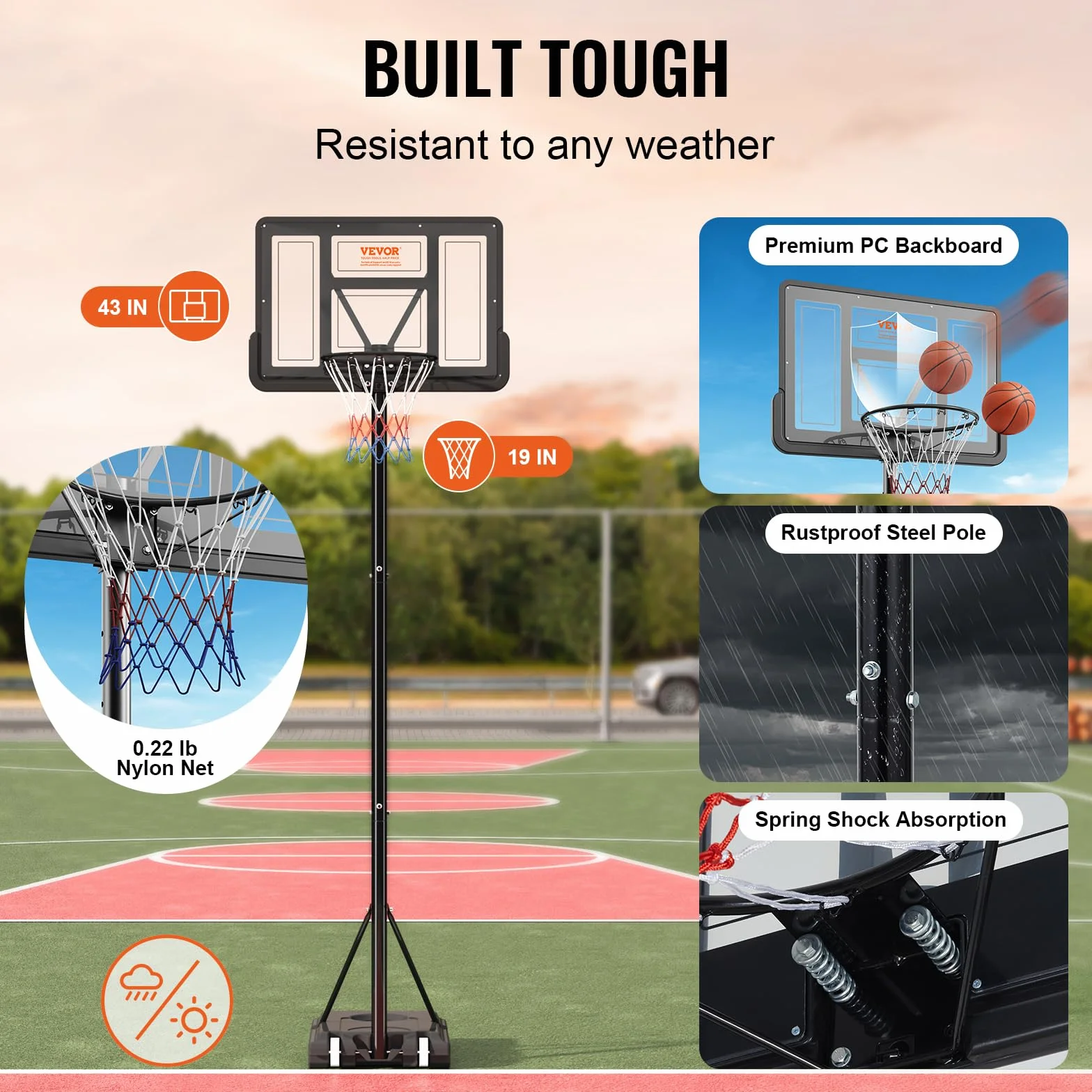 VEVOR Panier de Basket Extérieur Intérieur Portable Réglable en Hauteur 122-305 cm Panneau de Basket 112 cm sur Pied à roulettes avec Base de Lestage pour Adultes Enfants Entraînement de Basket-Ball