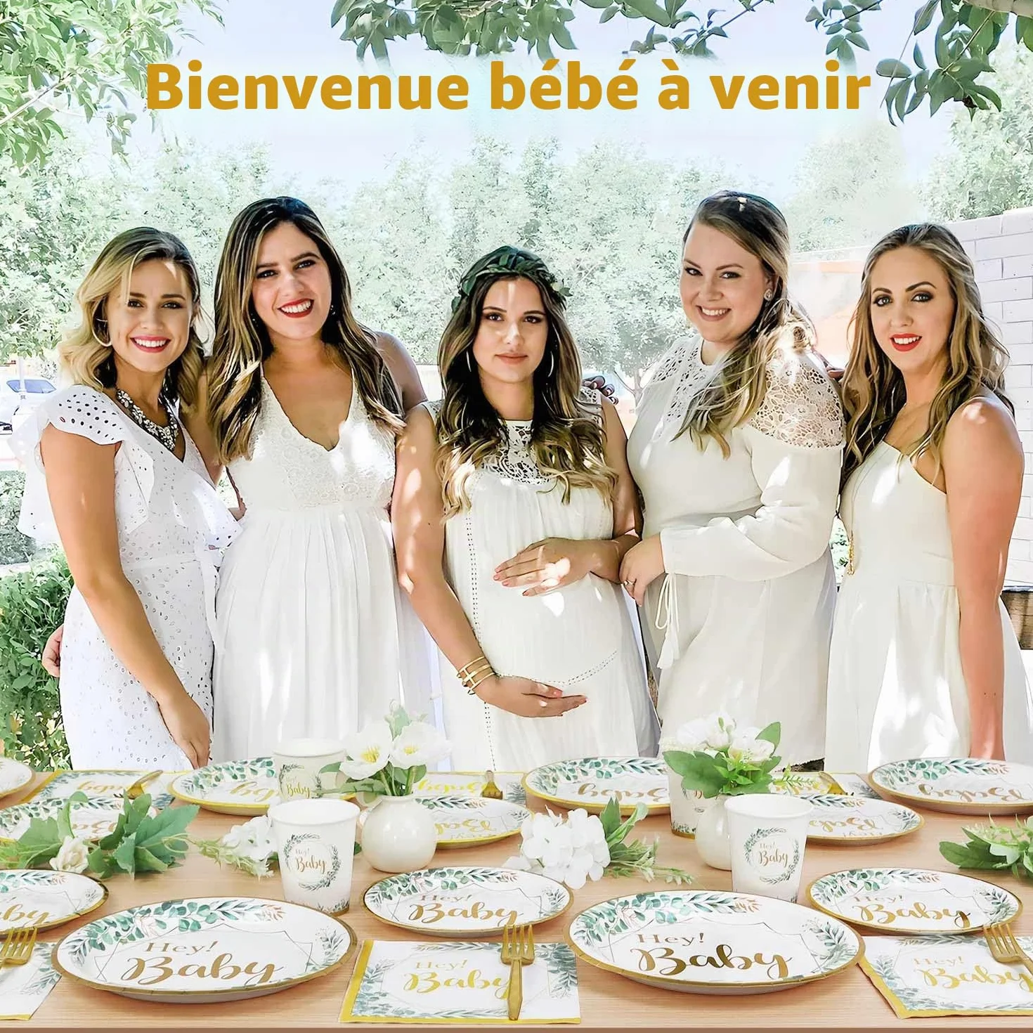 Baby Shower Vaisselle Assiette Sert 25 Invités 125pcs Neutre Bapteme Vert Sauge