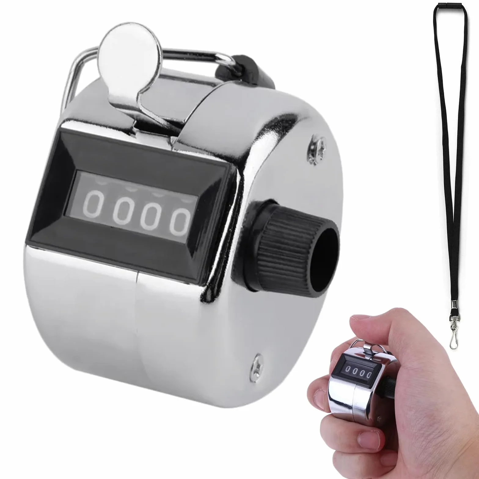 Compteur Manuel Métal 4 Chiffres Mécanique avec Lanière Noir