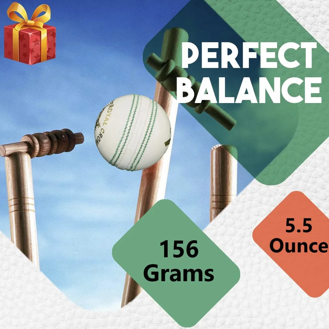 BT Balle de cricket blanche – Lot de 1 balle de cricket en cuir véritable pour le cricket et la pratique de jour ou de nuit | Balle de cricket adaptée aux chauves-souris | 156 g
