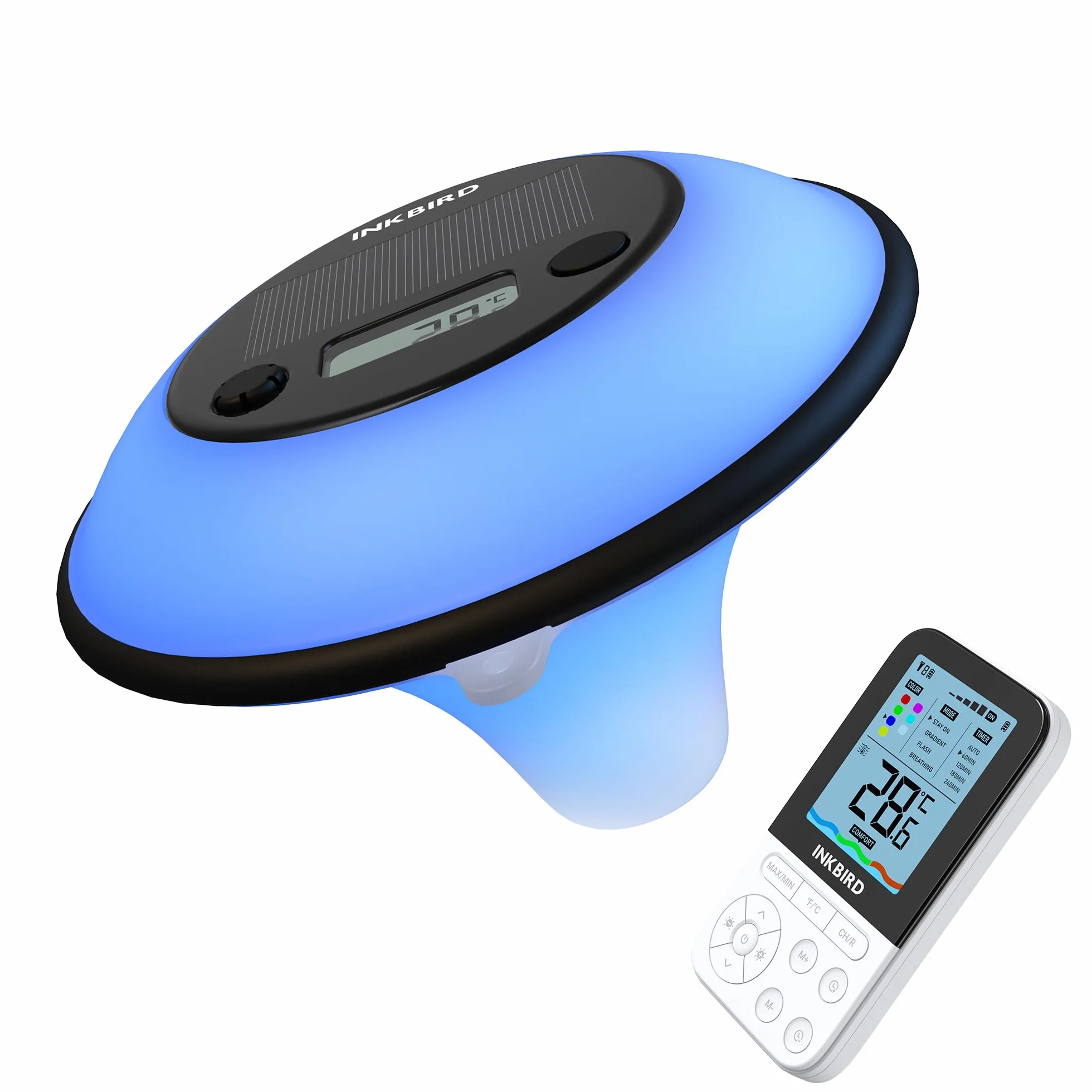 Inkbird IBS-P05R Thermomètre Piscine Solaire IP68 avec 7 Couleurs Lumière Sans Fil