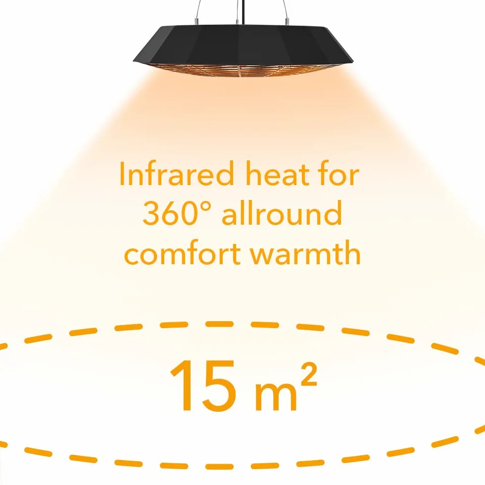 TROTEC IR 2010 SC Chauffage Plafond Infrarouge 2000W IP45 Noir Étanche Télécommandé LED
