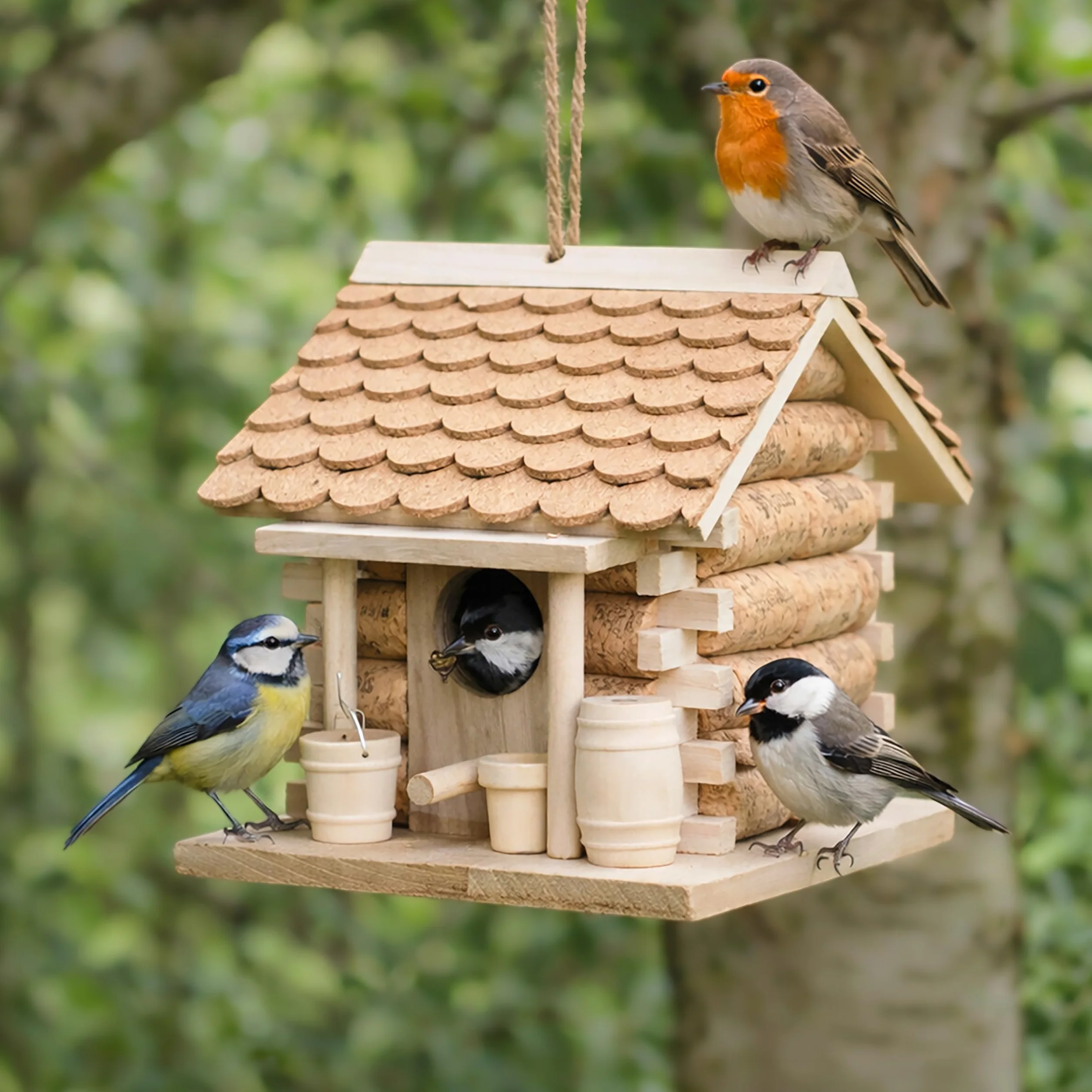 Garden Mile Maison Oiseaux Exterieur en liège et en Bois à Suspendre pour Jardin décoration nichoirs Oiseaux Sauvages