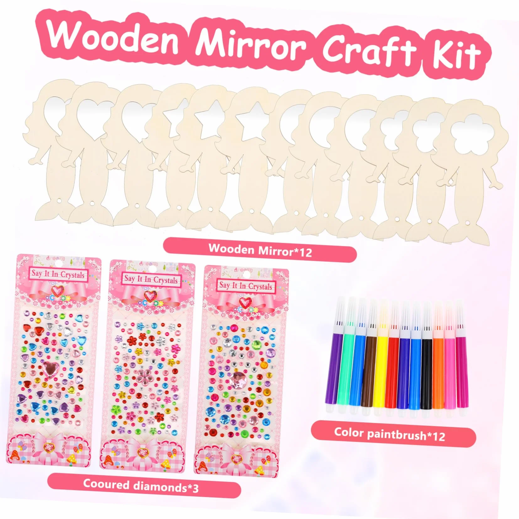 Kit Bricolage Miroir Artisanal en Bois Forme Sirène pour Enfants