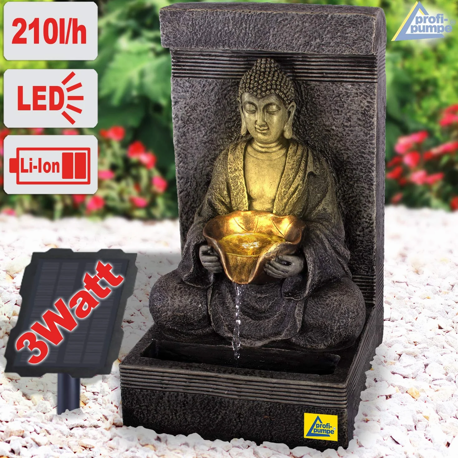 Fontaine de Jardin Solaire décorative avec lumière LED et Pompe d'Eau Gris Clair pour Terrasse Balcon Jardin