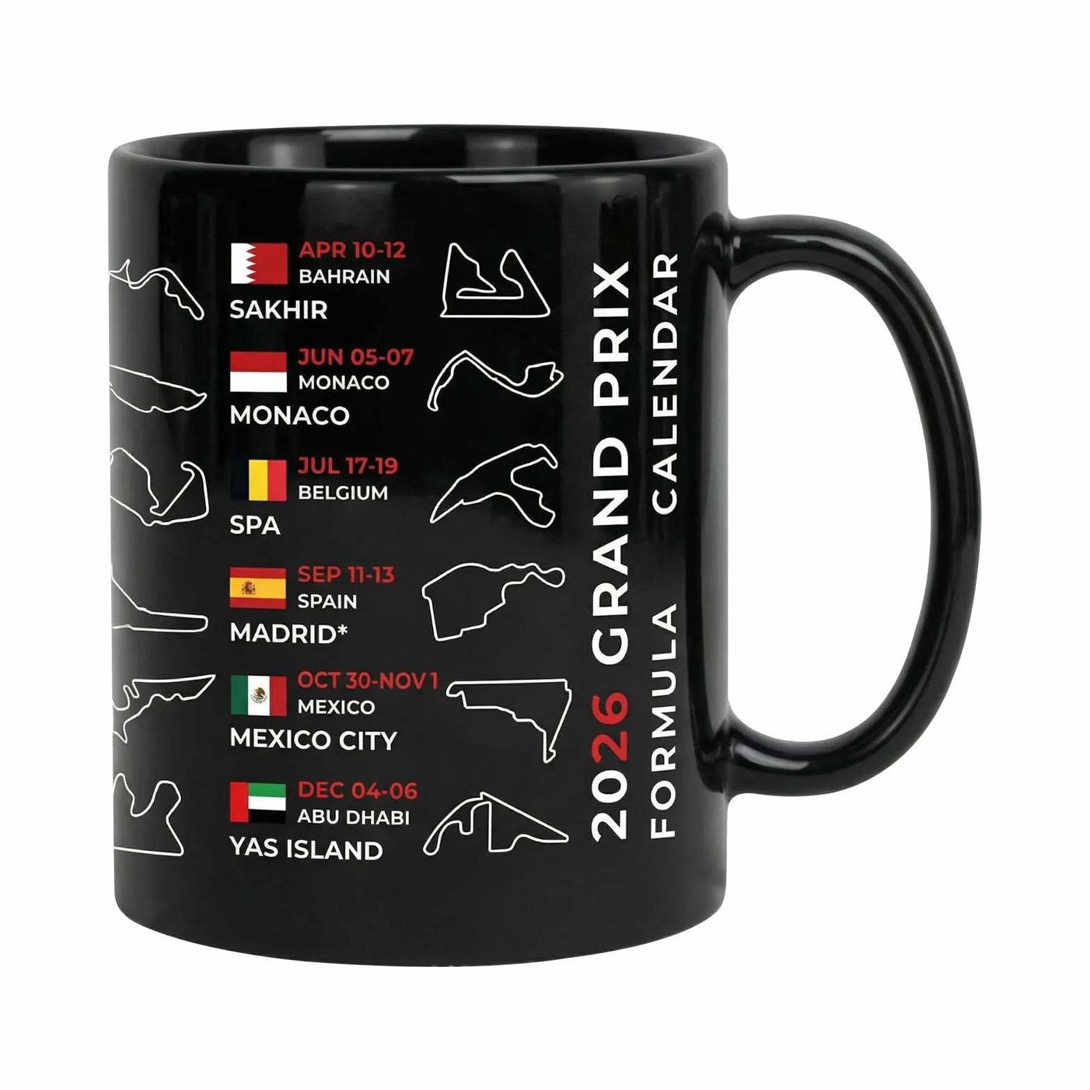 Tasse calendrier 2026 circuit de course F1 - Tasse en céramique - Cadeau fan