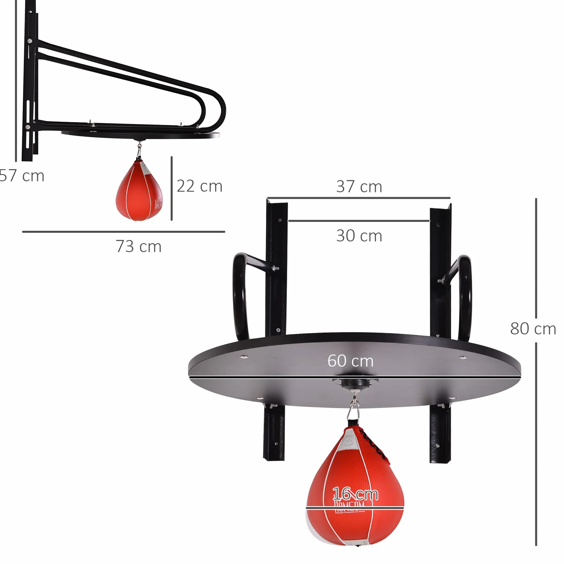 HOMCOM Punching Ball Poire de Vitesse Boxe avec Support Plateau tournant + Pompe en Bois Hauteur Réglable Acier revêtement synthétique