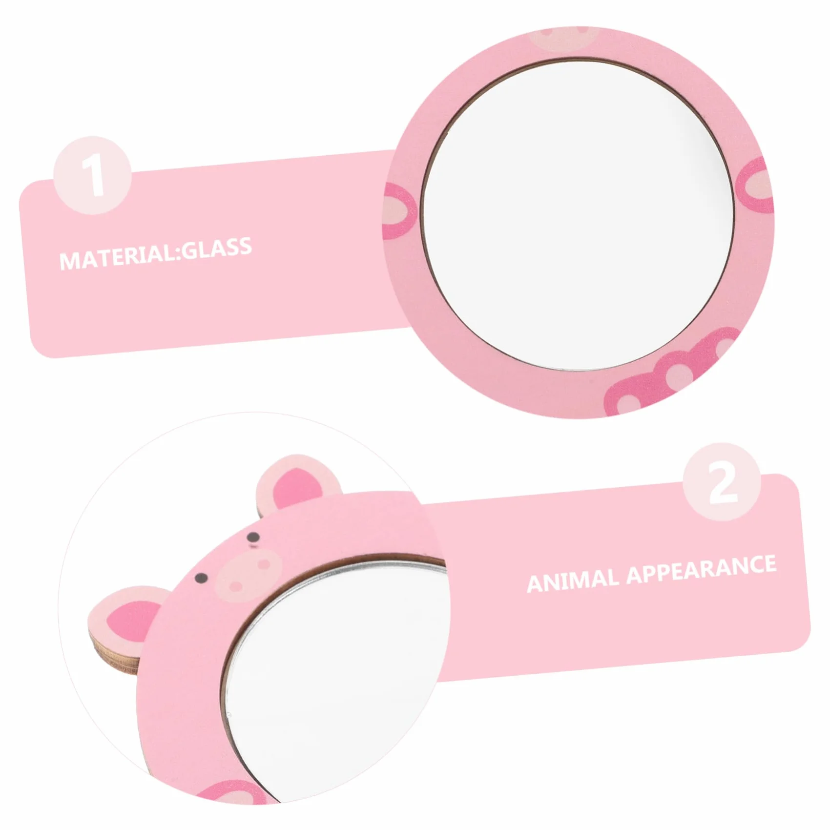 Miroir en Bois et Verre ERINGOGO pour Enfant, Jouet Éducatif Sécurisé, Petit Miroir à Main Rose