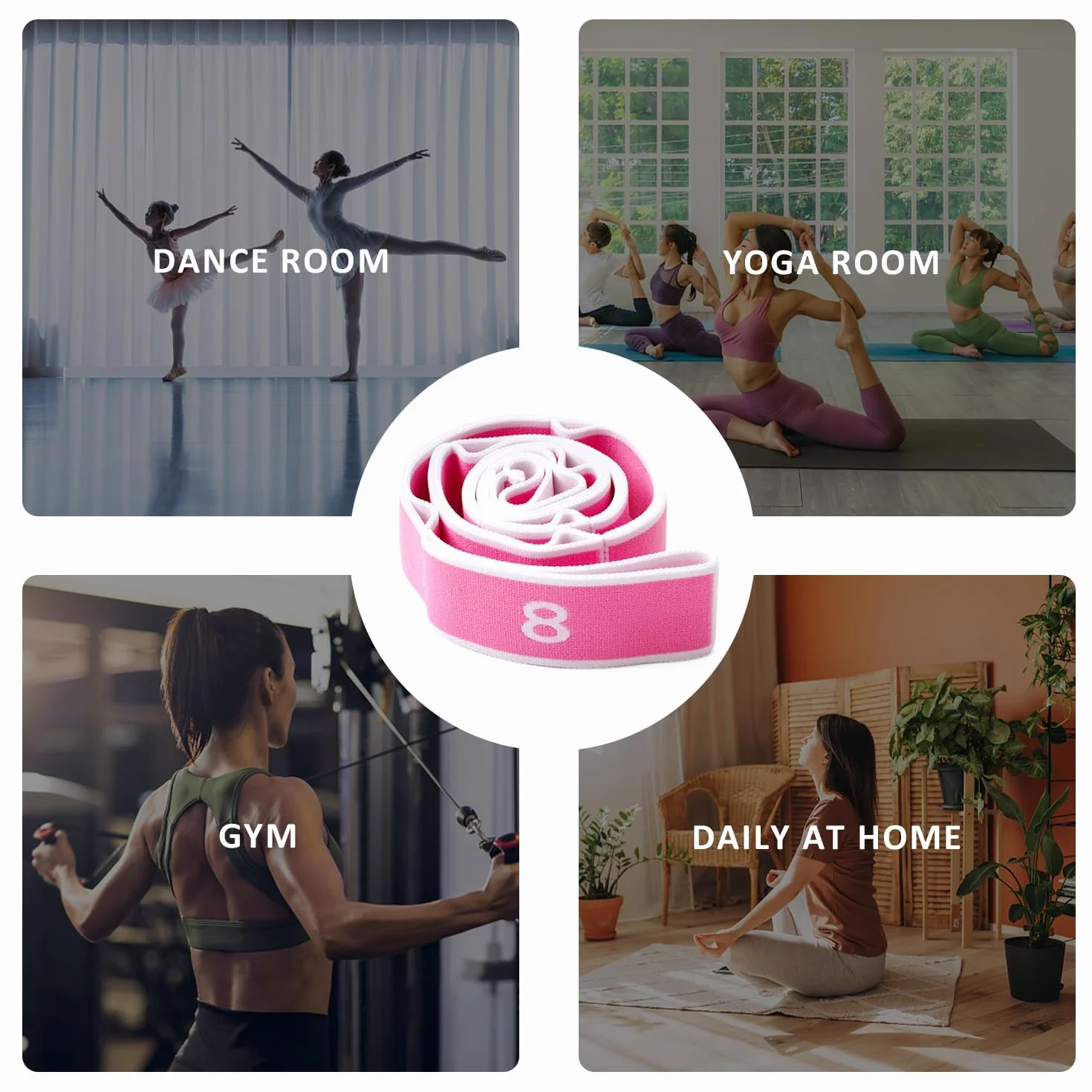 1 bande élastique pour le sport, accessoires de gymnastique, ceinture de yoga pour étirement, équipement de fitness, bande élastique extensible, ceinture auxiliaire extensible (rose rose)