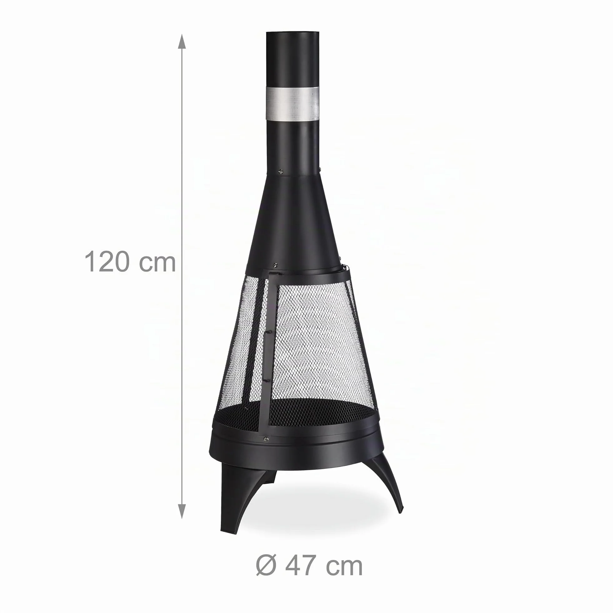 Relaxdays Cheminée de terrasse Pare-étincelle Grille tisonnier 120 x 47 cm Braséro Jardin Noir