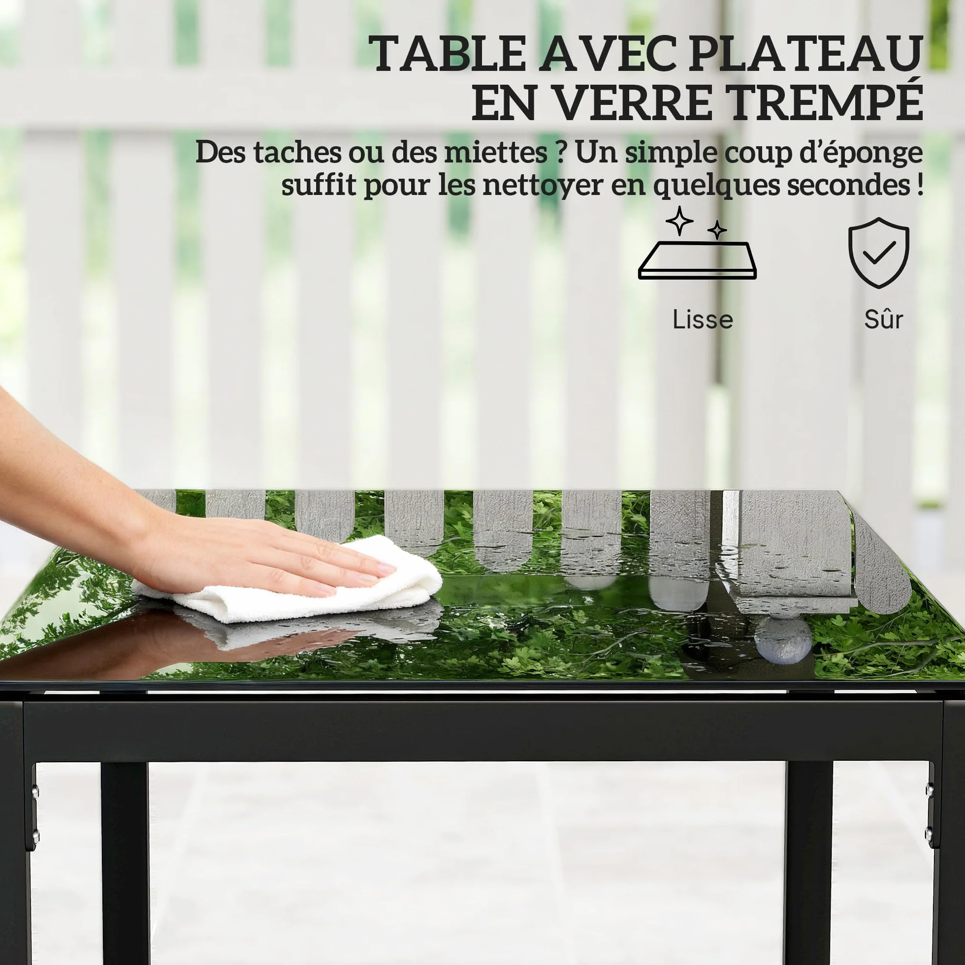 Outsunny Salon de Jardin 2 Personnes Table avec Chaises Résine Tressée Verre Trempé Coussins Noir