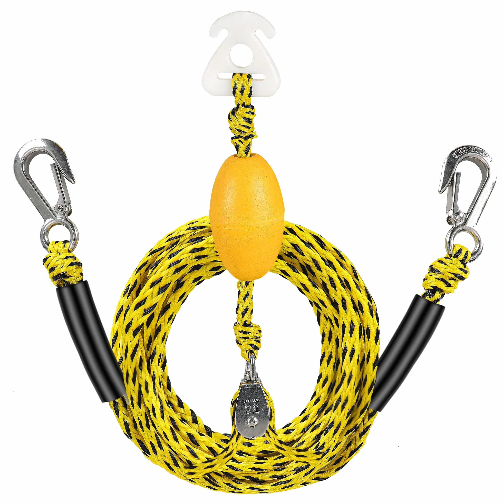 Harnais de Traction pour Bateau pour tubing, capacité de 5000lbs, poulie pivotante à 360°, Design Flottant, Crochets en Acier Inoxydable 304 (1,1 po), 17ft et 24ft