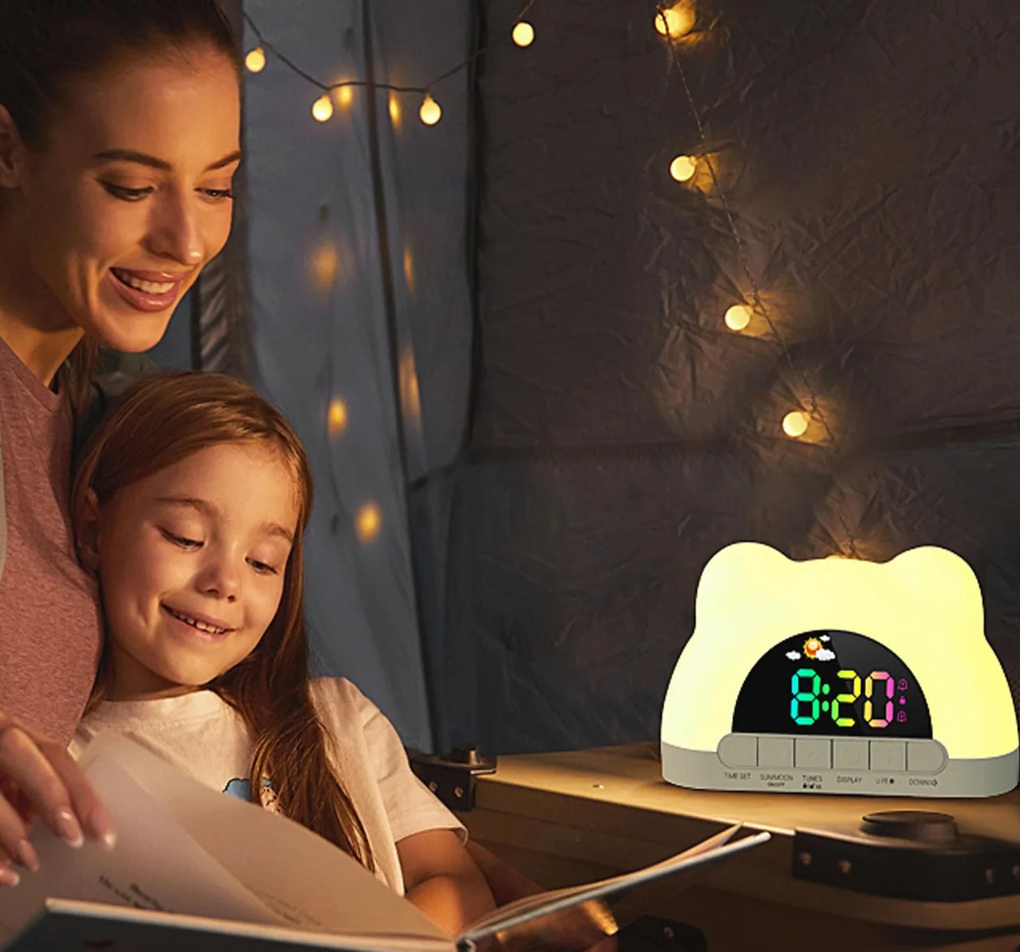 Réveil Numérique Enfant avec Veilleuses RGB, Snooze, Câble USB