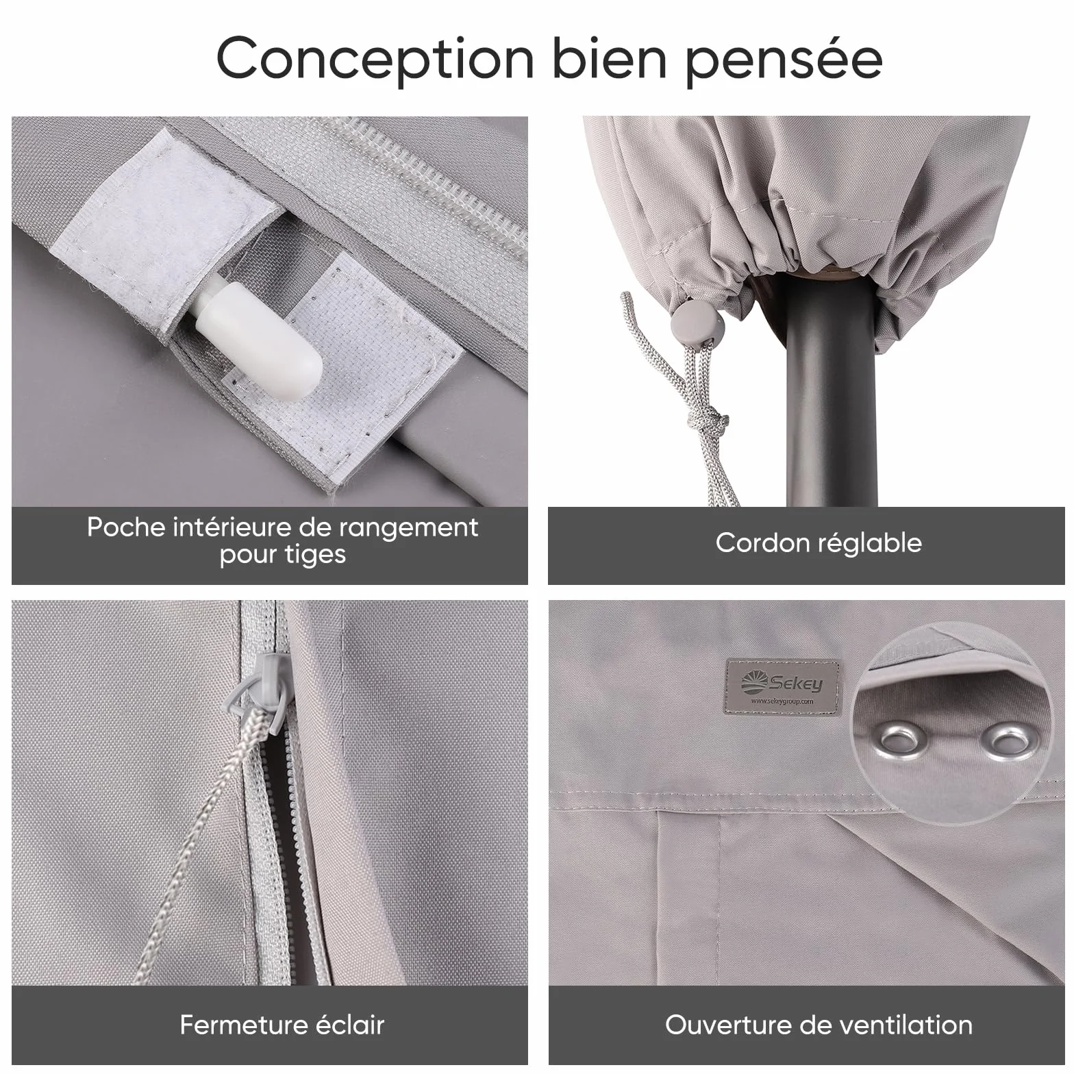 Sekey Housse de Protection Parasol Déporté 260x65cm Tissu Oxford 600D Imperméable Anti-UV