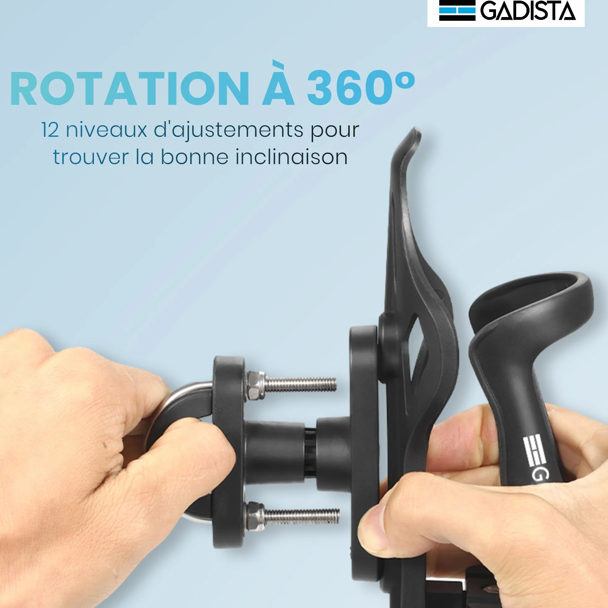 GADISTA France, Porte bidon Velo/Moto/Trott, Porte Gourde VTT, pour Bouteilles de 48-80 mm, Barre Horizontale ou Verticale, Maintien Ferme et Sécuritaire, Patins Antidérapants, Installation Facile