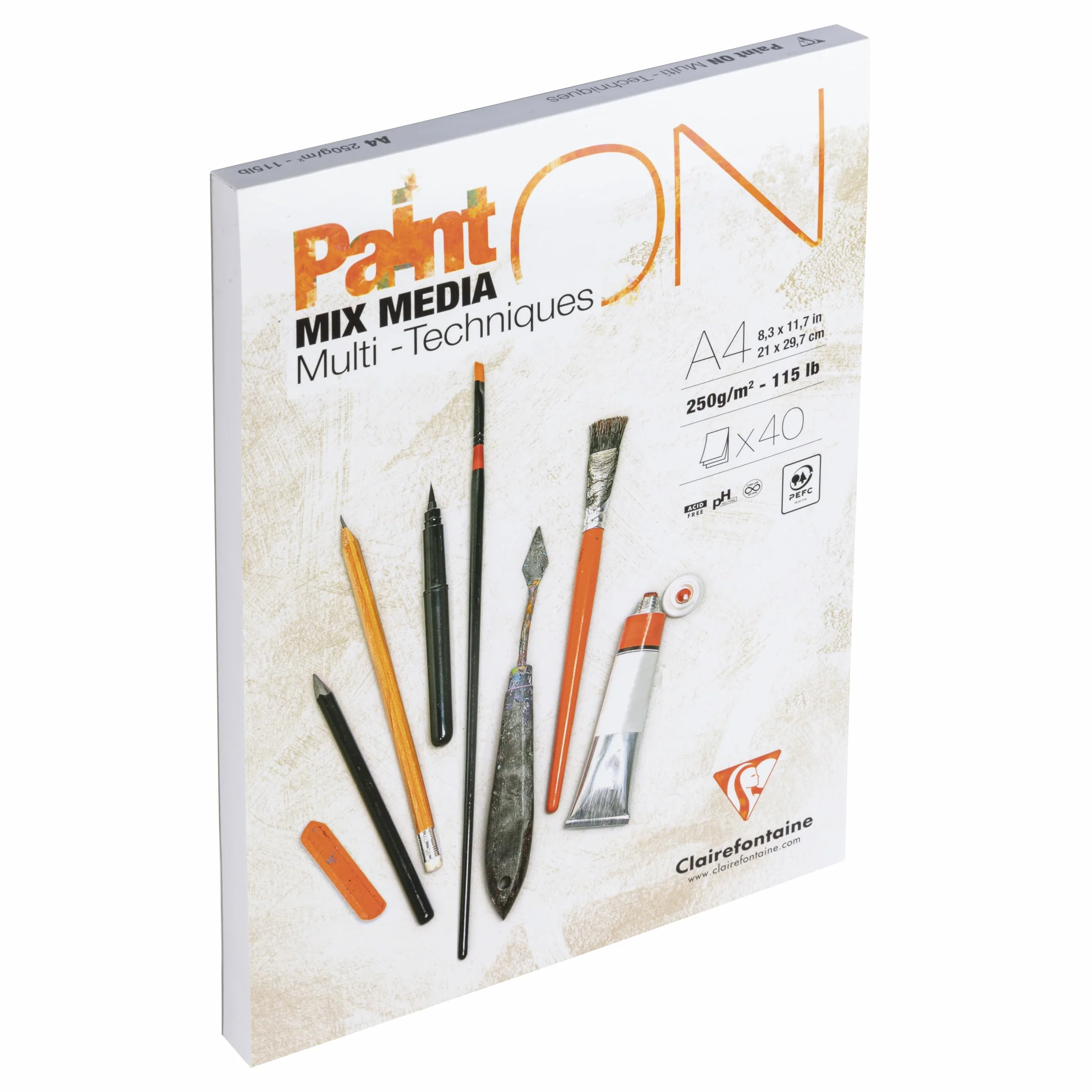 Clairefontaine Bloc Collé PaintON Multi-techniques Papier Dessin A4 250g 40 Feuilles