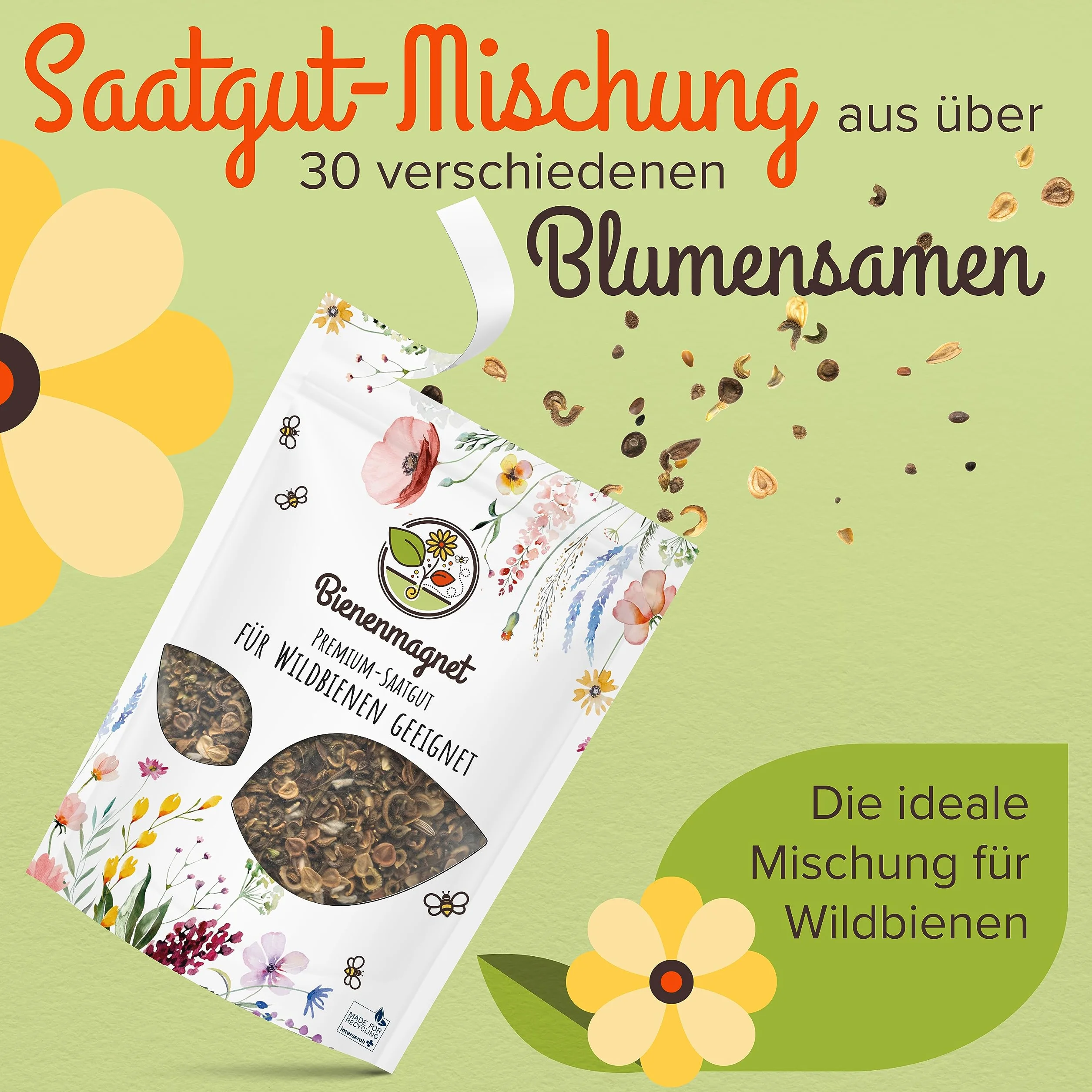 Mélange de graines de fleurs sauvages pour prairie fleurie, riche en nectar pour abeilles et papillons, 100 g (20 m²)