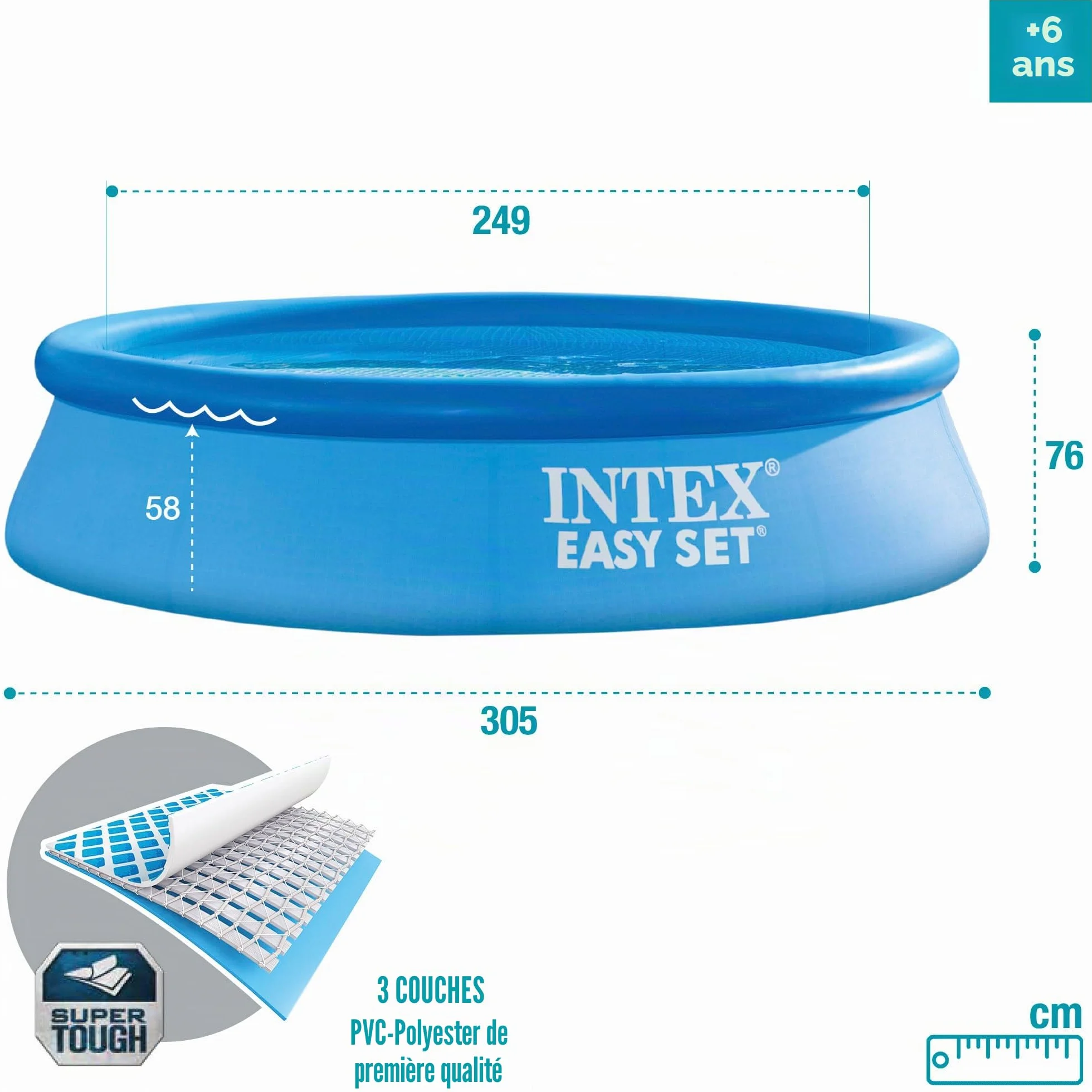 Intex Kit Piscinette Easy Set Autoportante 3,05 x 0,76 m avec Epurateur à Cartouche 1m3/h