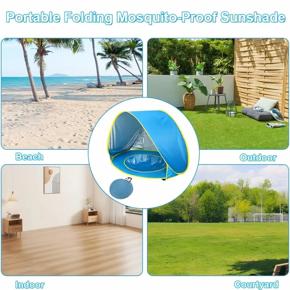 Tente Anti UV Bébé, Tente de Plage Bébé Pop-Up avec Détachable Piscine, Tente de Plage pour Bebe, UPF 50+, Facile à Installer, Portable pour Jardin, Camping Extérieur