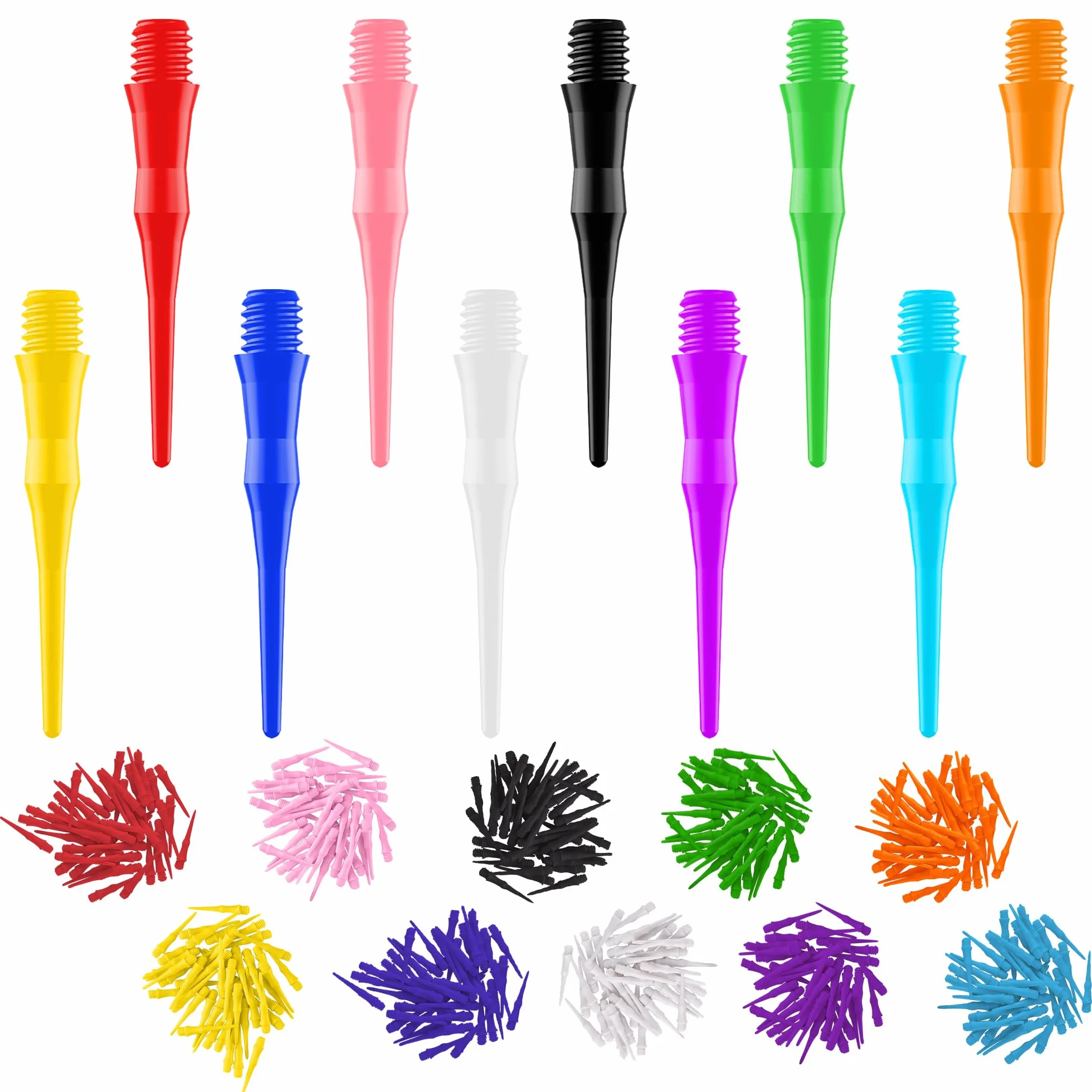 CyeeLife Pointes de fléchettes en plastique, lot de 500 pièces, filetage 2BA, particulièrement stables et durables, pointes de fléchettes au total dix couleurs (500 pièces)