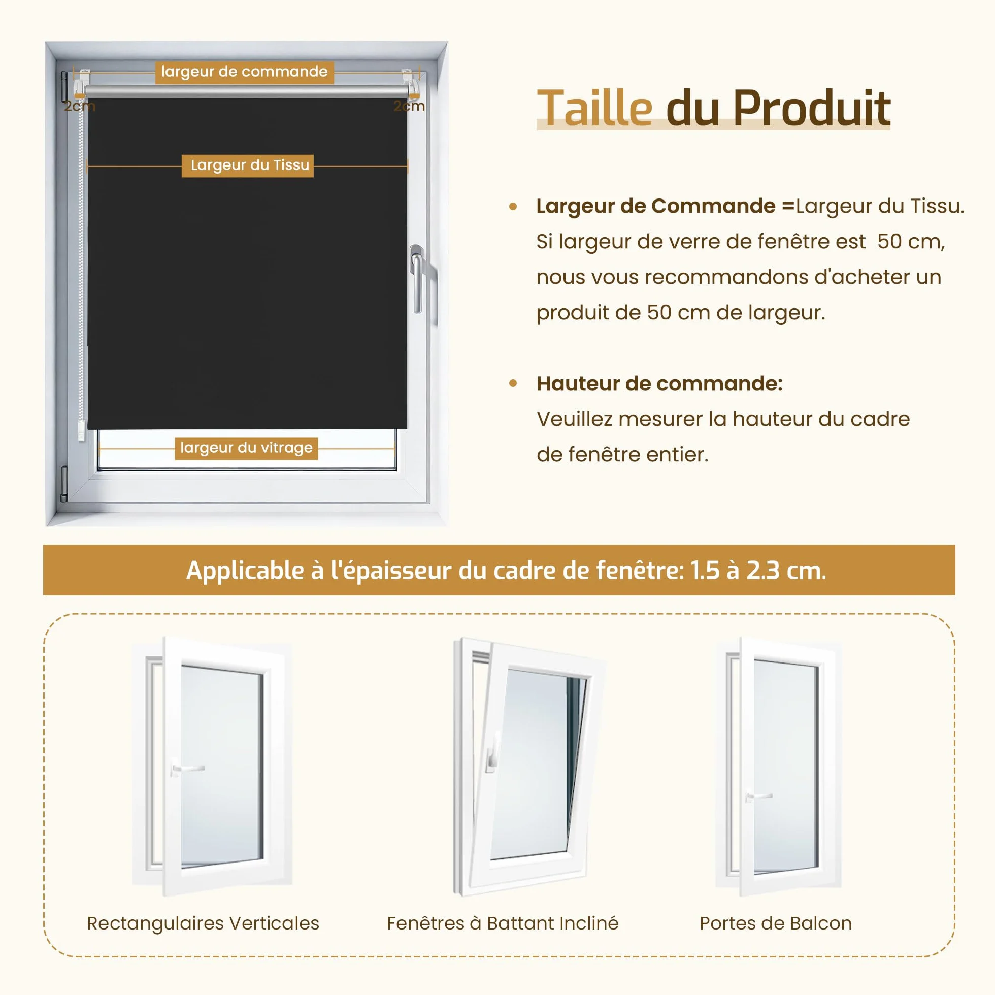 Enrouleur Occultant sans Perçage 100% Opaque Protection Thermique Solaire pour Fenêtre 65x100 cm Noir