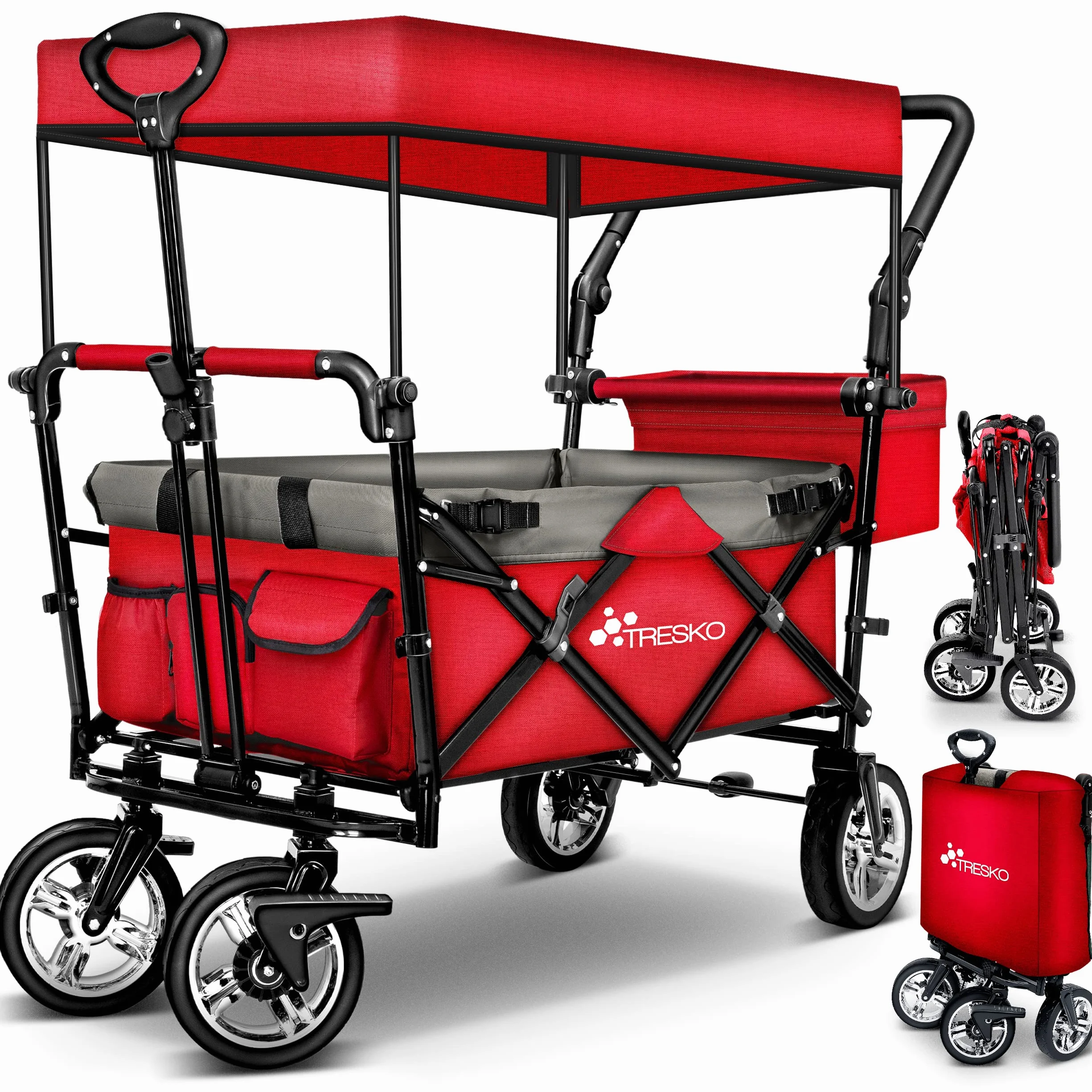 TRESKO Chariot de Transport Pliable avec Sac Isotherme et Frein pour Plage et Jardin
