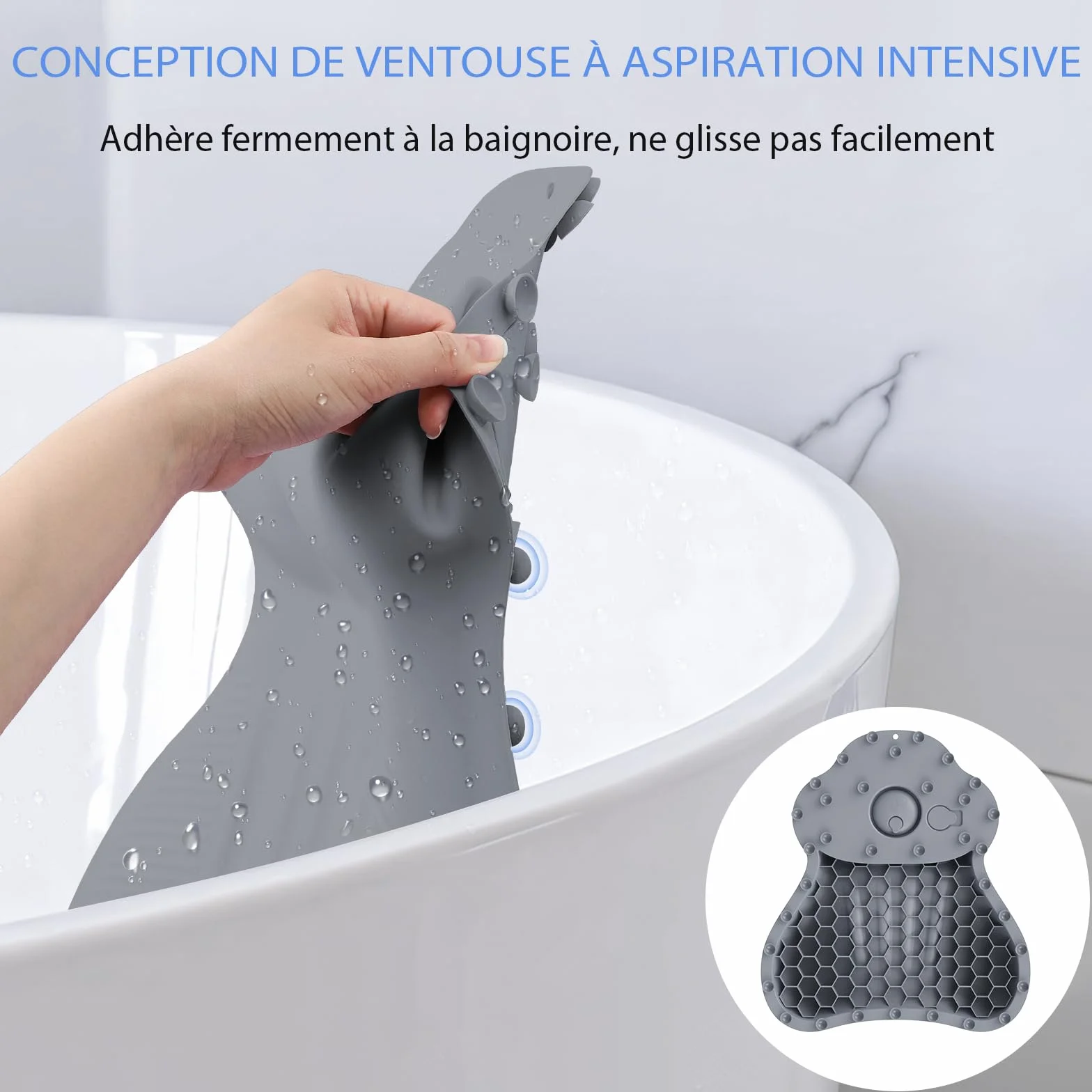 Coussin de Bain en Silicone Kixcvdm avec Ventouse Antidérapante, Séchage Rapide, Grande Taille