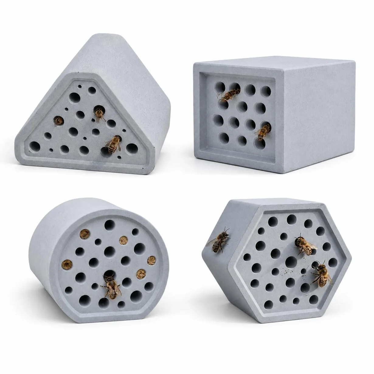 Hôtel à abeilles résistant aux intempéries en béton pour jardin, abeilles sauvages compact, aide nidification abeilles maçonnières