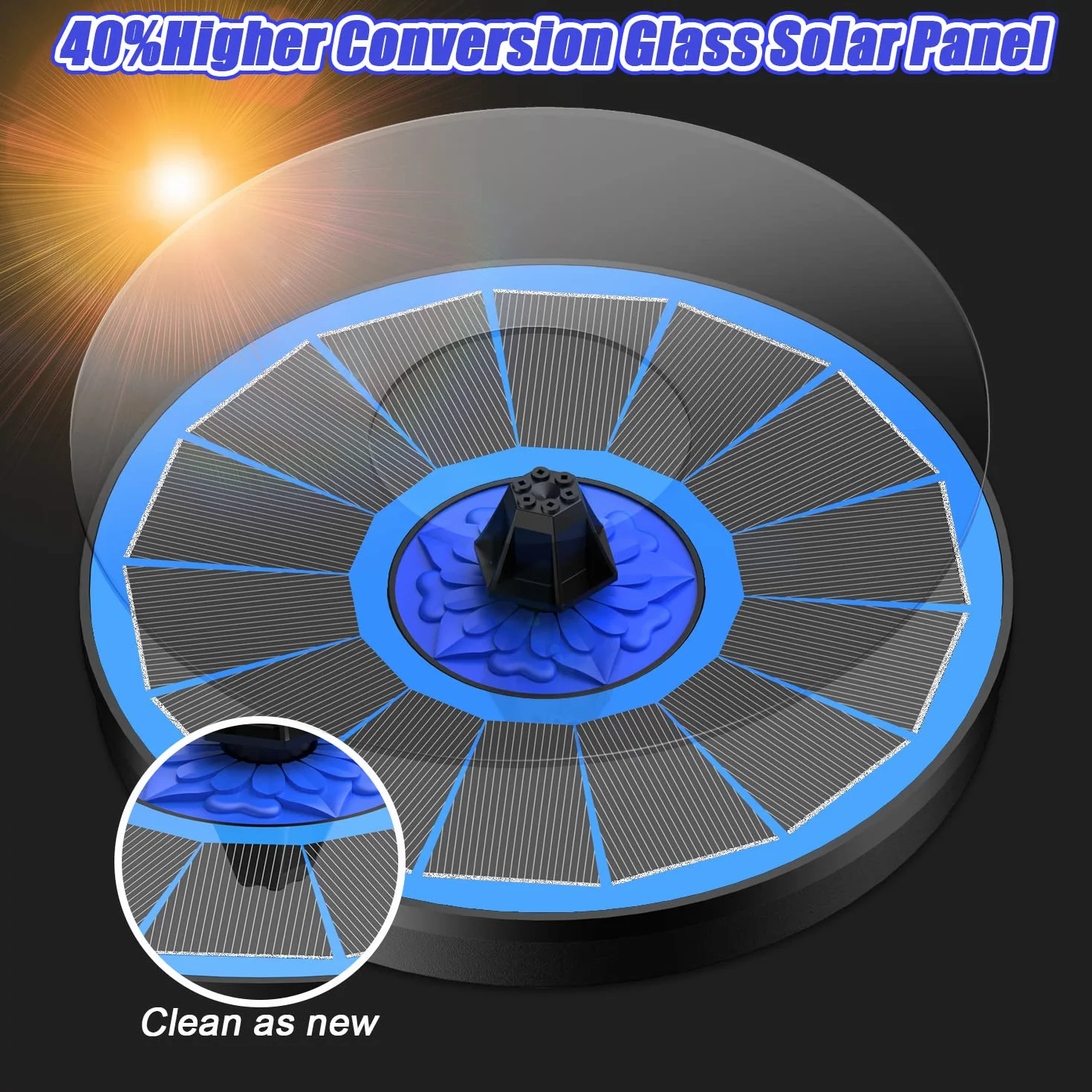 Fontaine Solaire Exterieure 3.5W Pompe Bassin avec 8 Buses 4 Tiges Fixes pour Bain d'oiseaux Étang Jardin