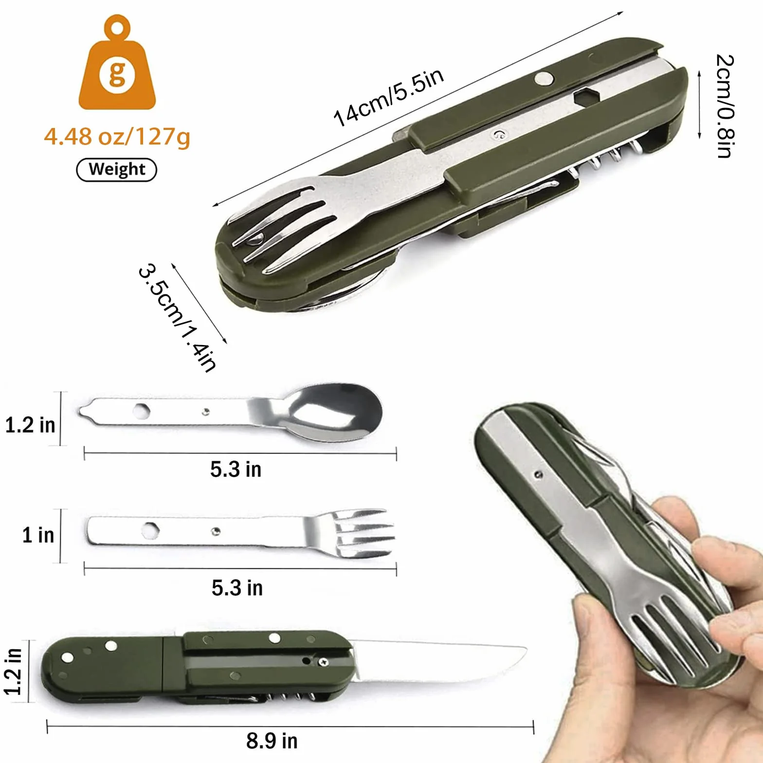 Vaisselle Pliante en Acier Inoxydable 5 en 1, Couvert Camping Multifonction