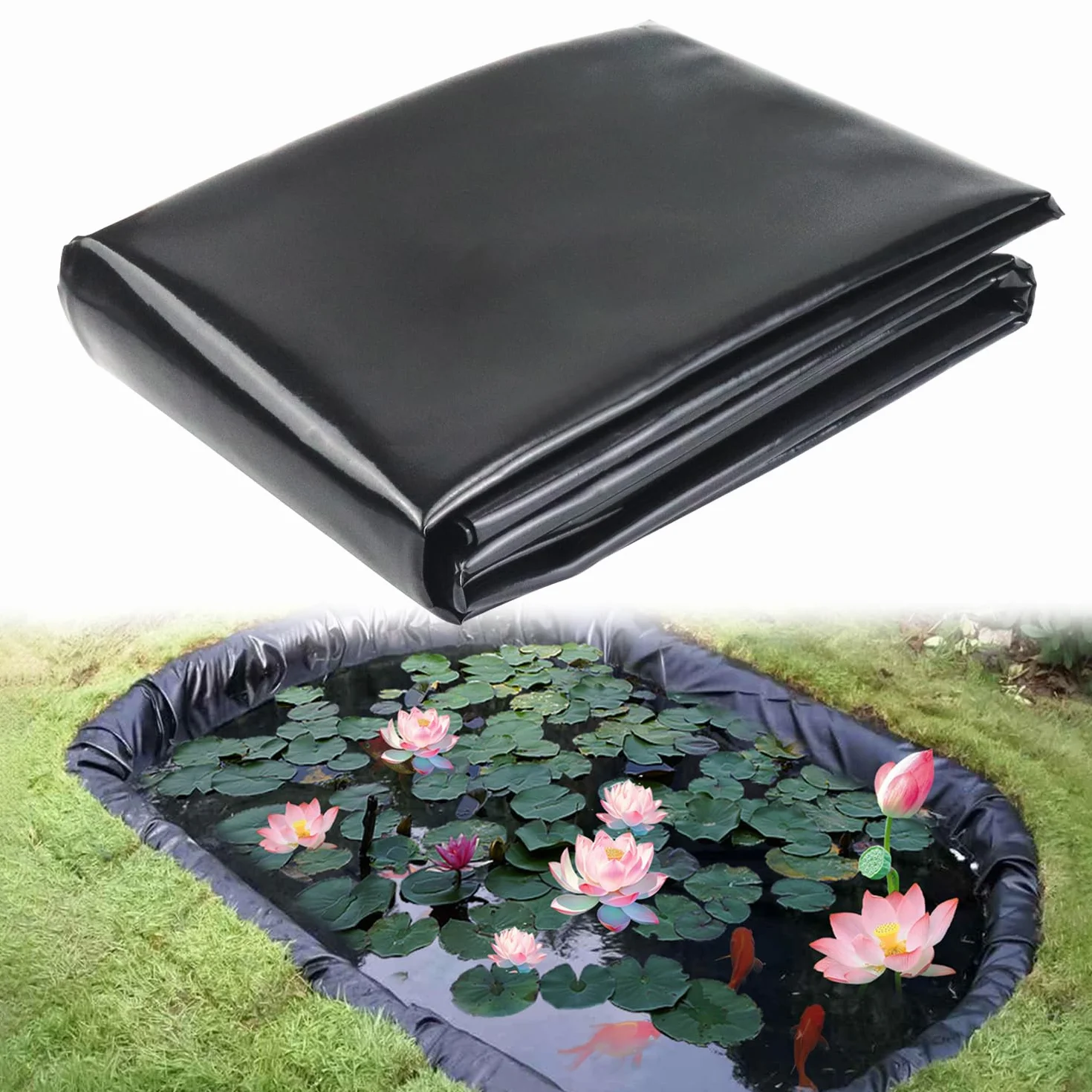 Bache Bassin PVC 2m x 2m Noire Imperméable Résistante Intempéries Membrane Étanchéité Bassins Poissons Piscines Cascade Fontaines