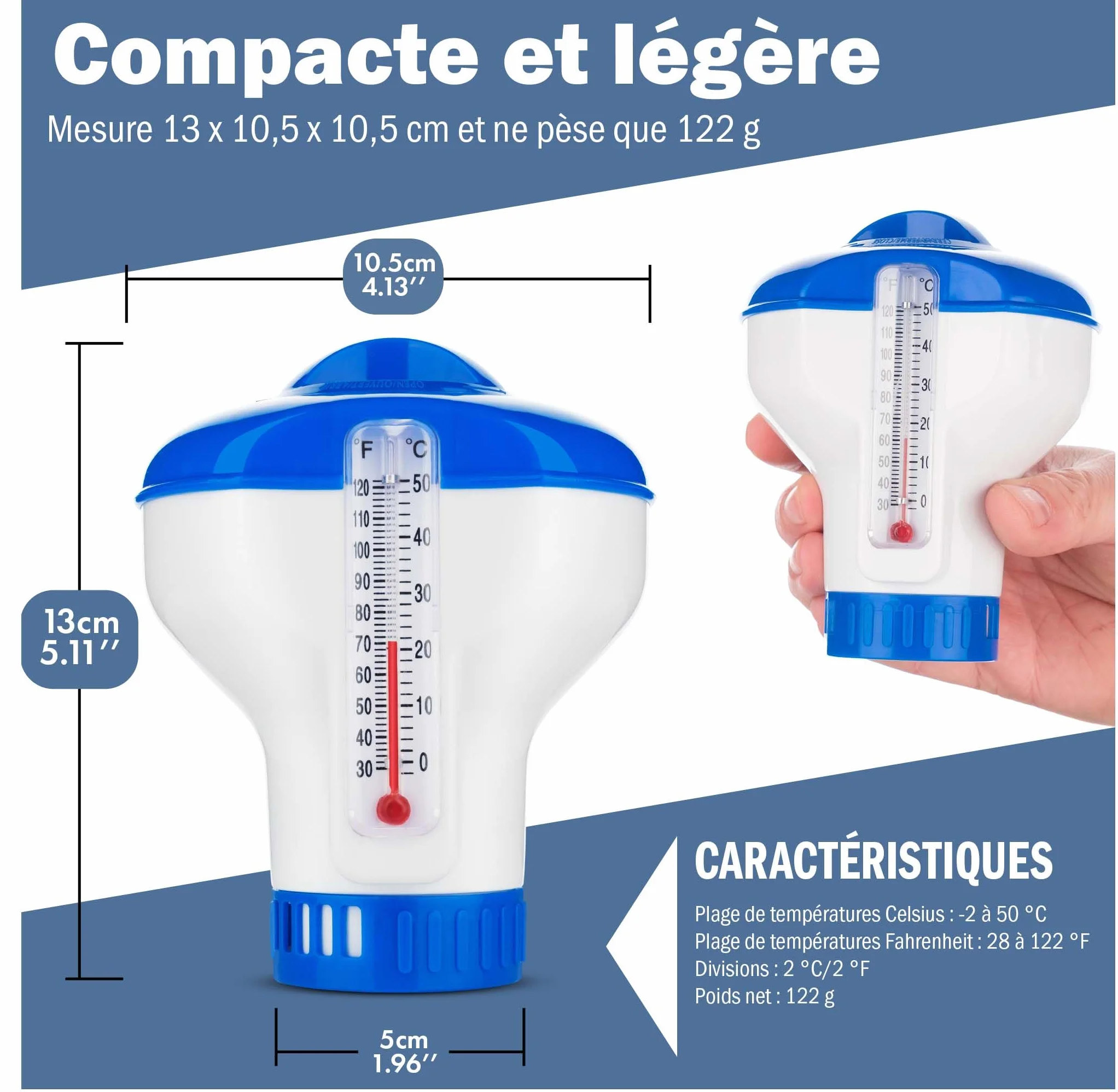 Distributeur de Chlore Flottant avec Thermomètre Intégré pour Piscine et Spas – Contrôle du Débit Réglable