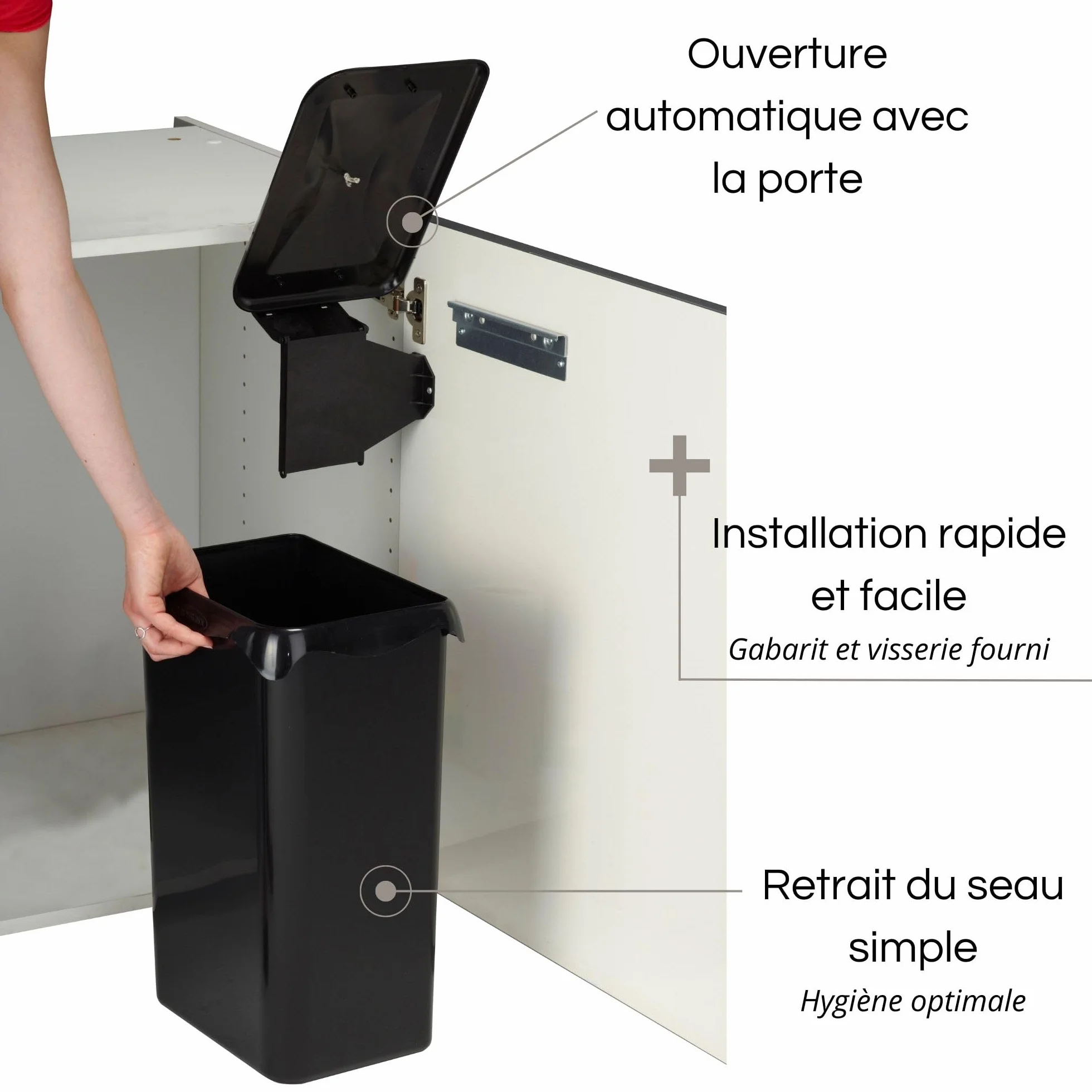 ROSSIGNOL Poubelle intérieure meuble cuisine 23L Ouverture automatique porte placard