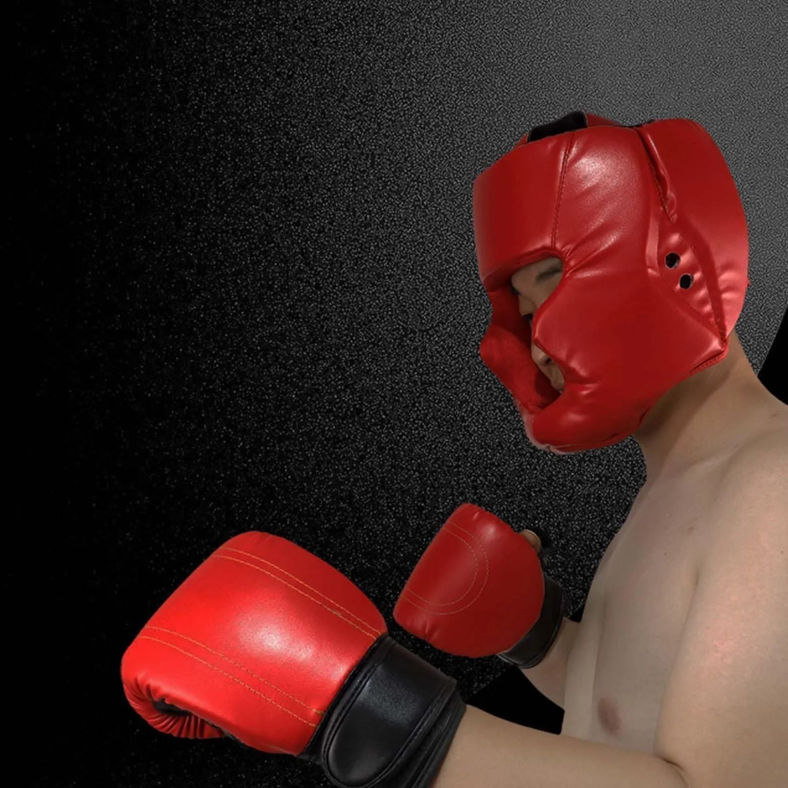 Casque de boxe pour sparring, protection tête kickboxing karaté rouge