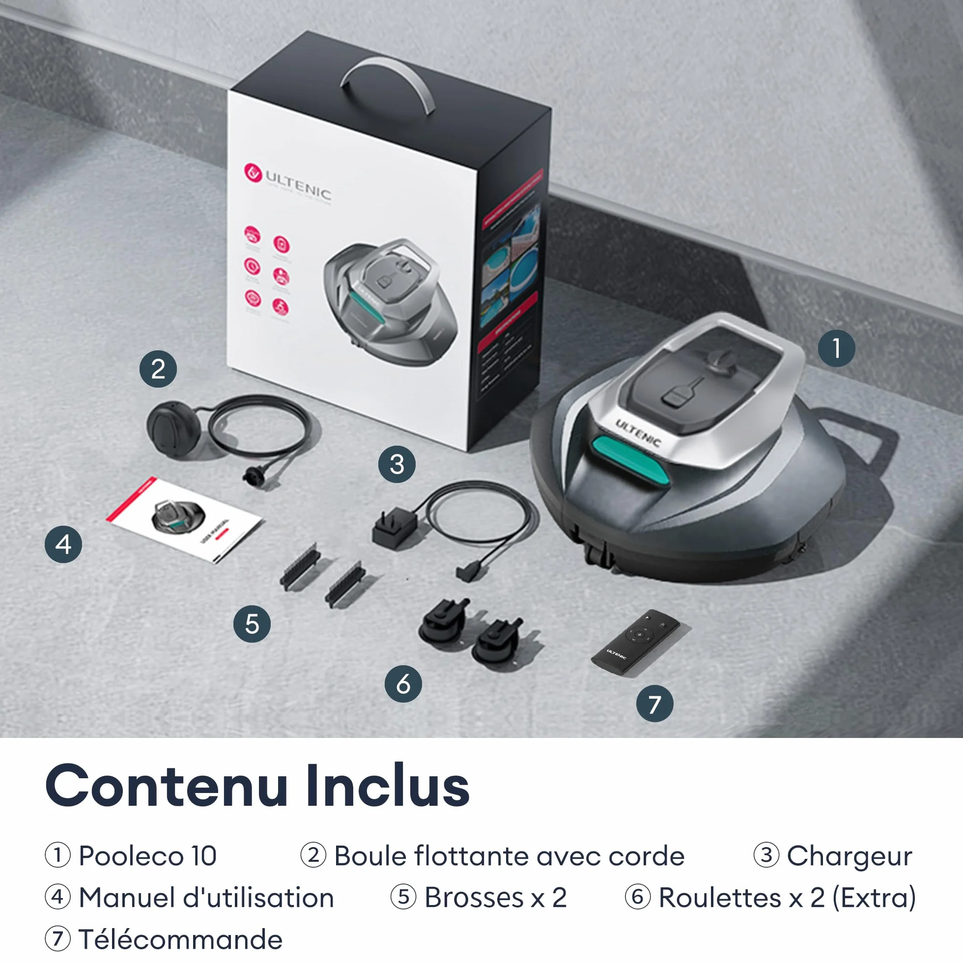 Ultenic Pooleco 10s Robot Piscine 80㎡ APP Contrôle Autonome 90min Nettoyage Fond Piscine Haute Aspiration